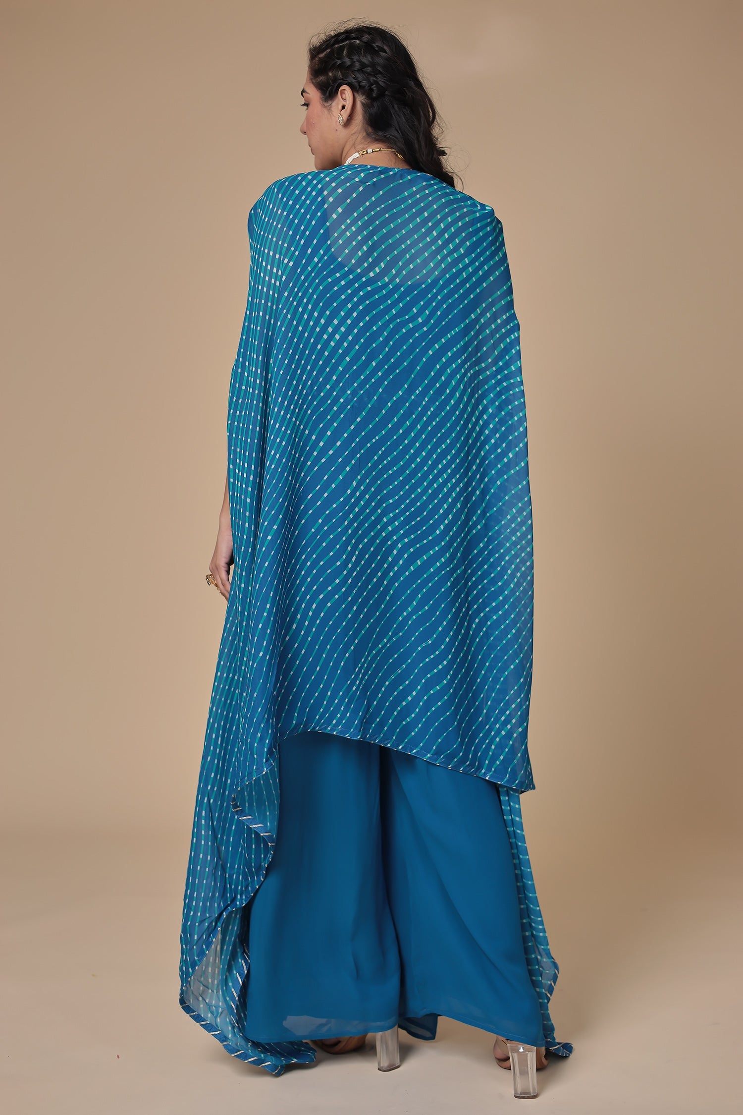 Mothra Georgette Palazzo Suit with Embroidered Cape Jacket