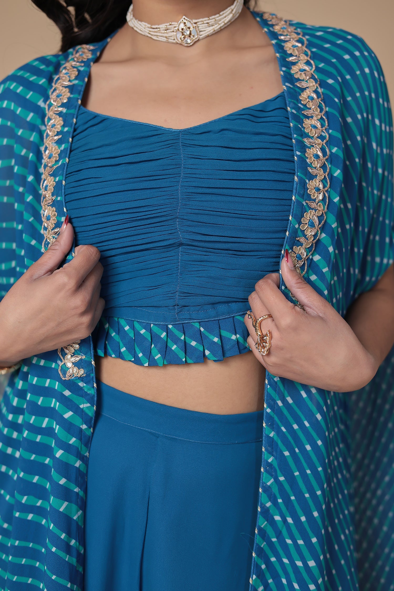 Mothra Georgette Palazzo Suit with Embroidered Cape Jacket