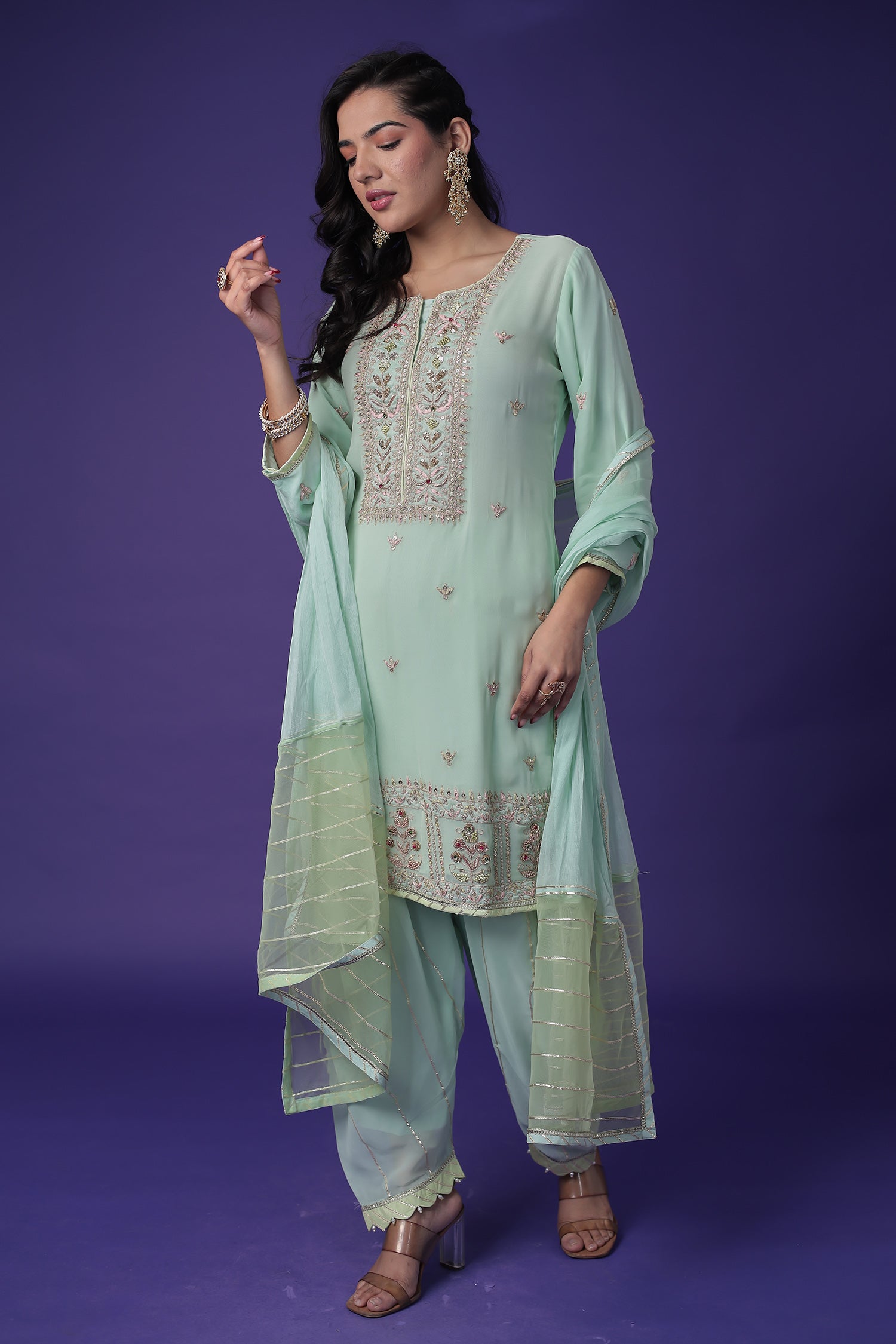 Georgette Suit with Pearl,Thread & Zardozi work