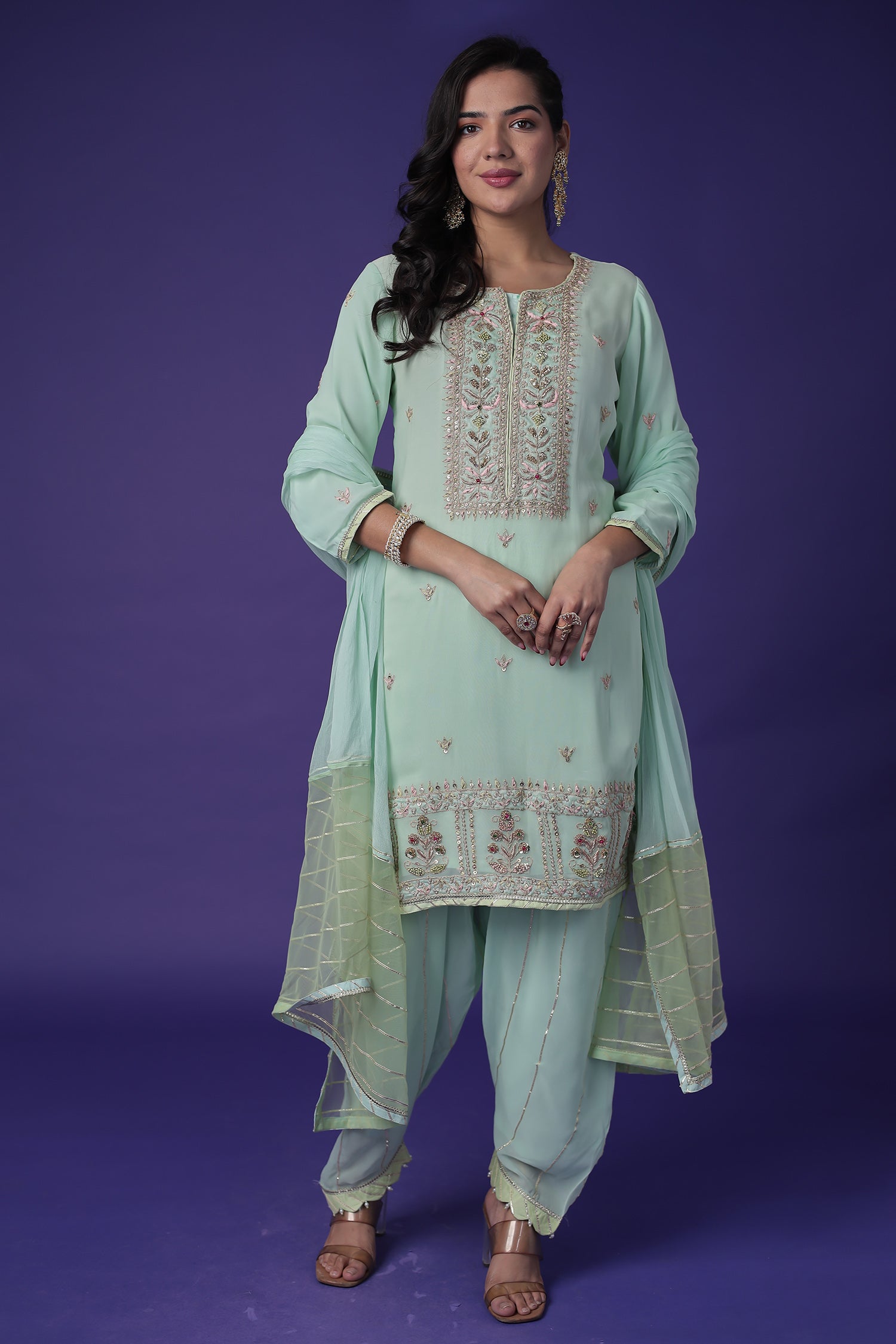 Georgette Suit with Pearl,Thread & Zardozi work