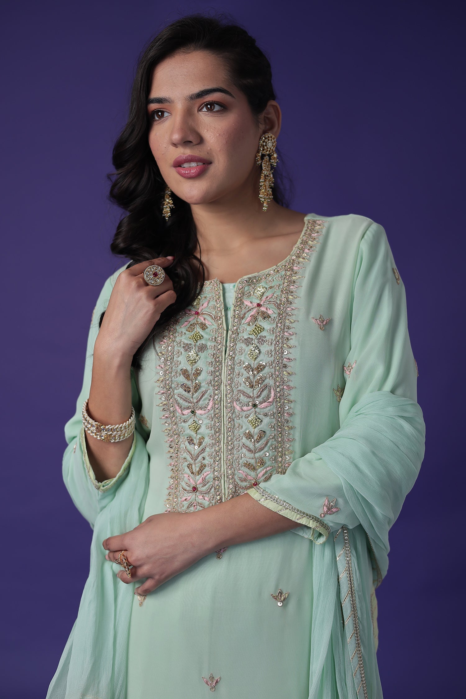 Georgette Suit with Pearl,Thread & Zardozi work