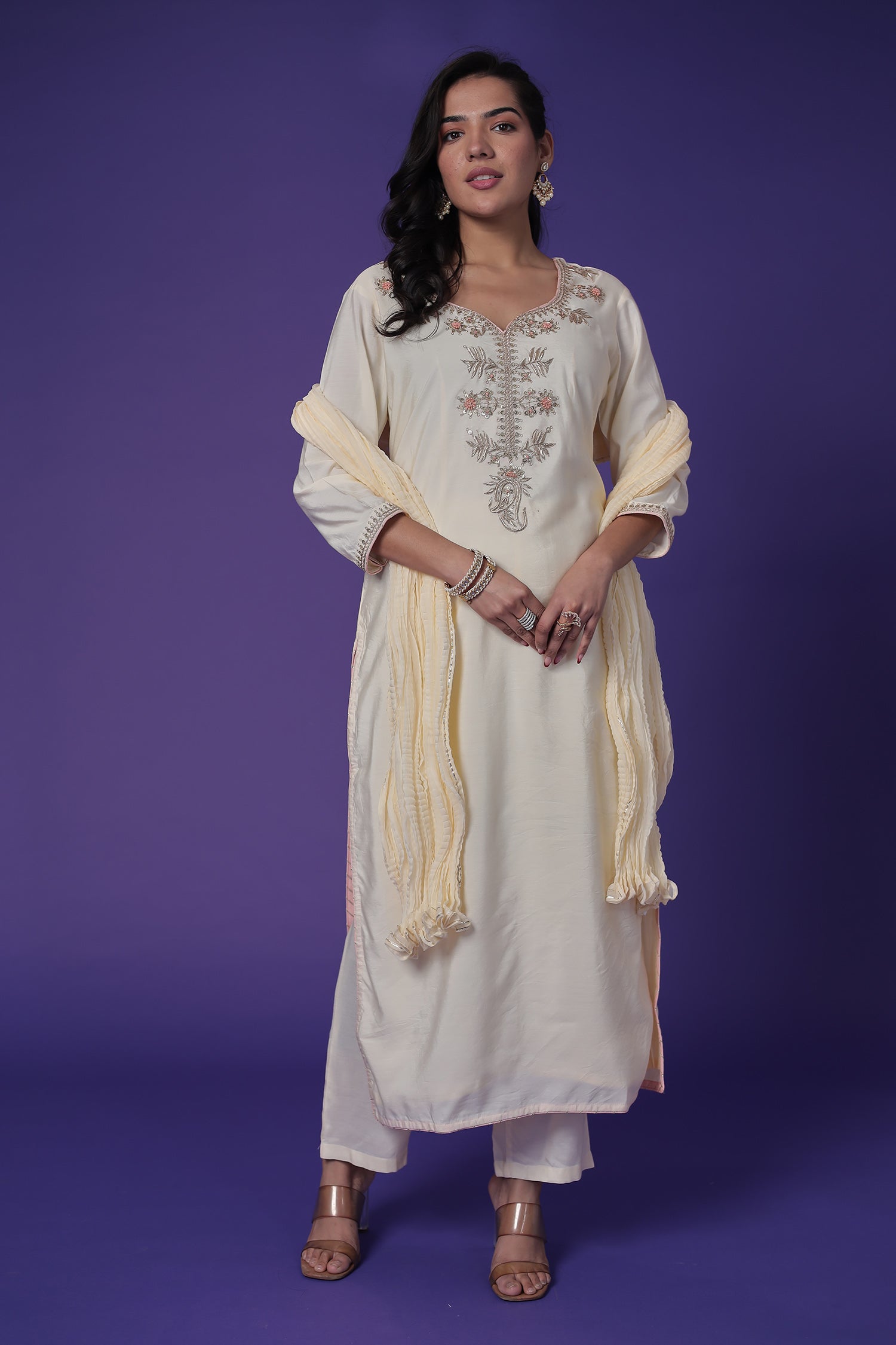 Silk Suit with Thread & Zardozi work