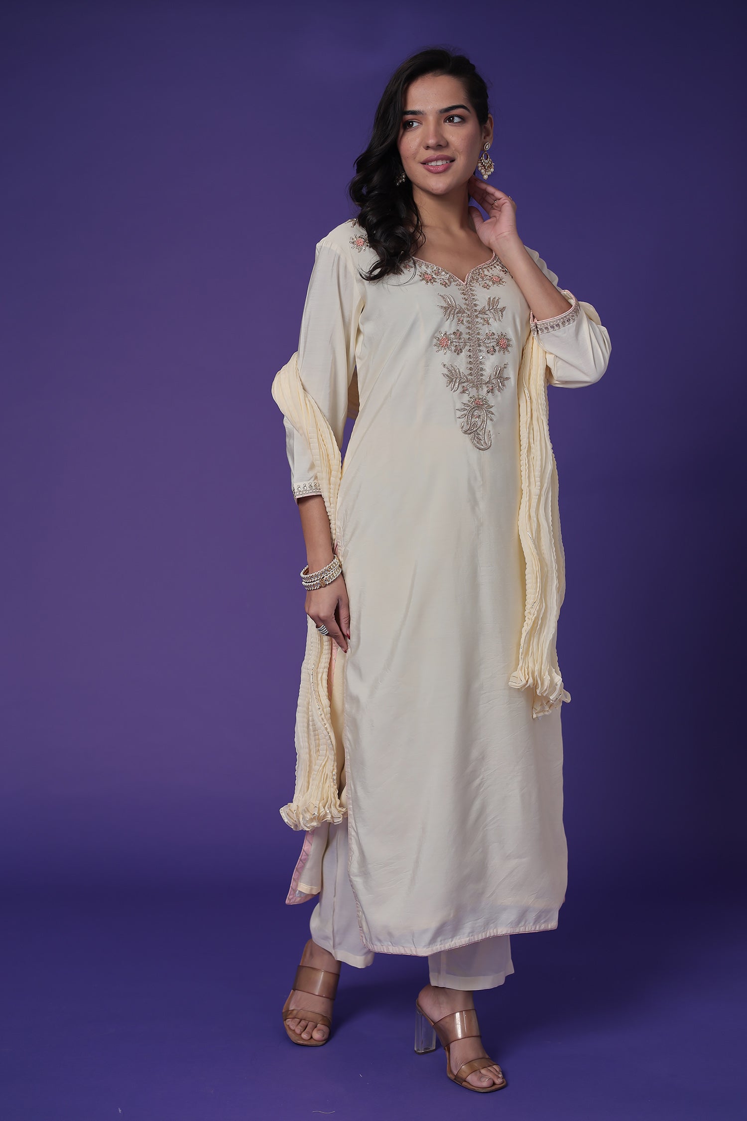 Silk Suit with Thread & Zardozi work