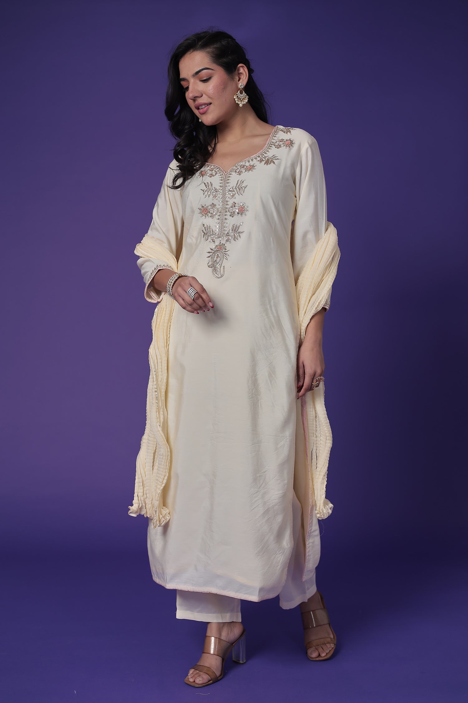 Silk Suit with Thread & Zardozi work