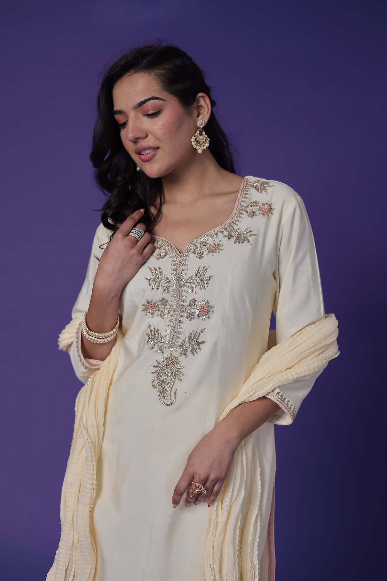 Silk Suit with Thread & Zardozi work