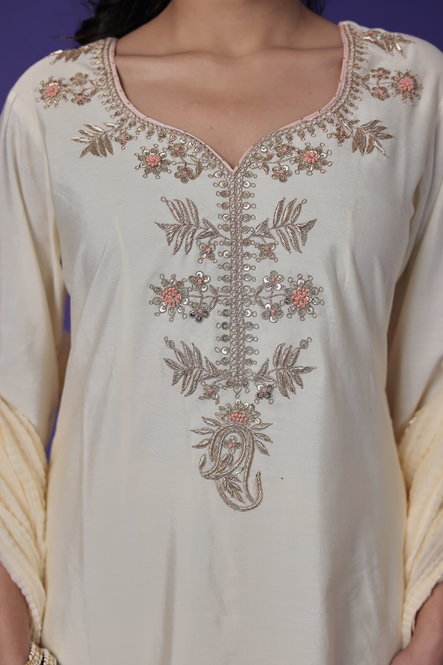 Silk Suit with Thread & Zardozi work