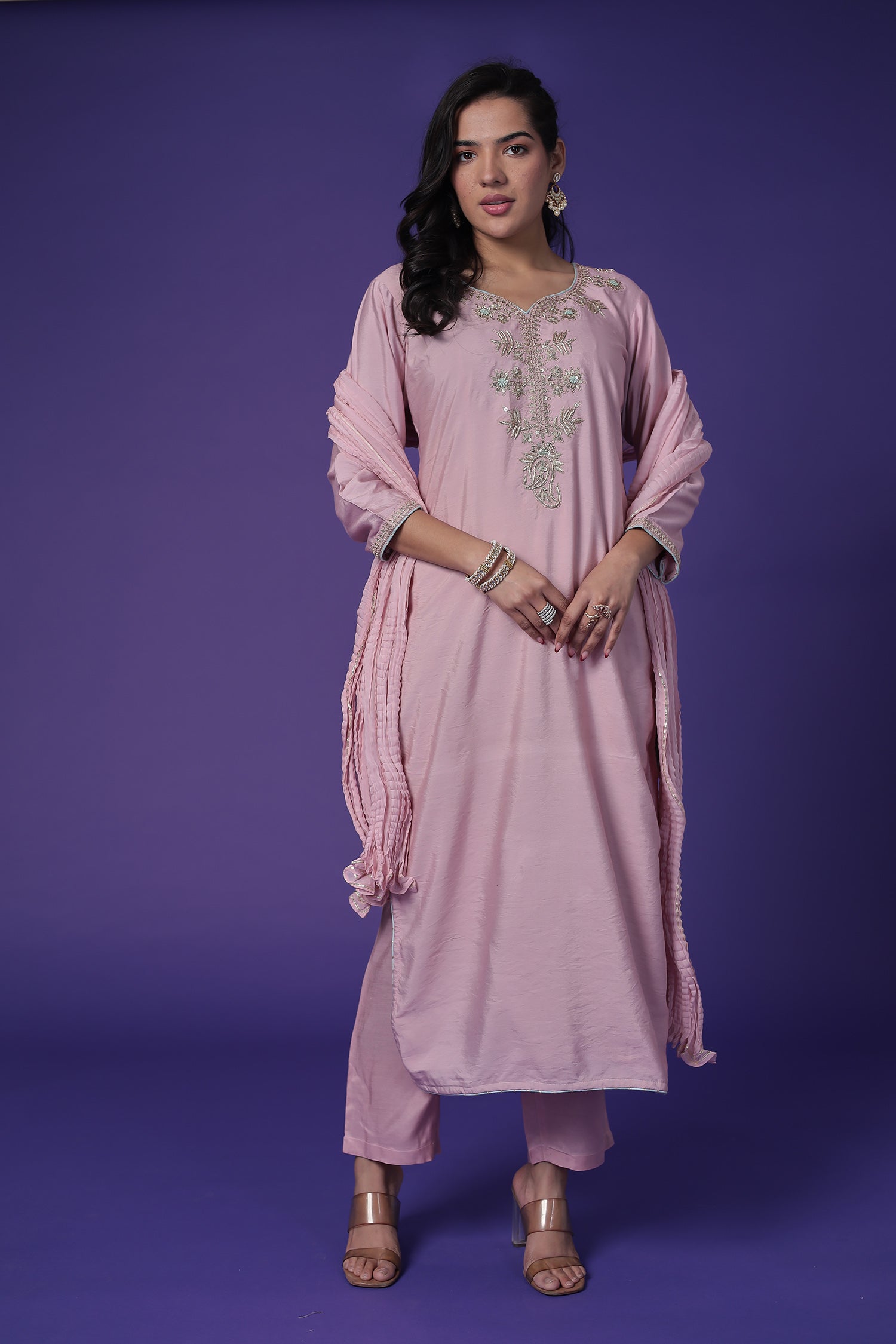 Silk Suit with Thread & Zardozi work