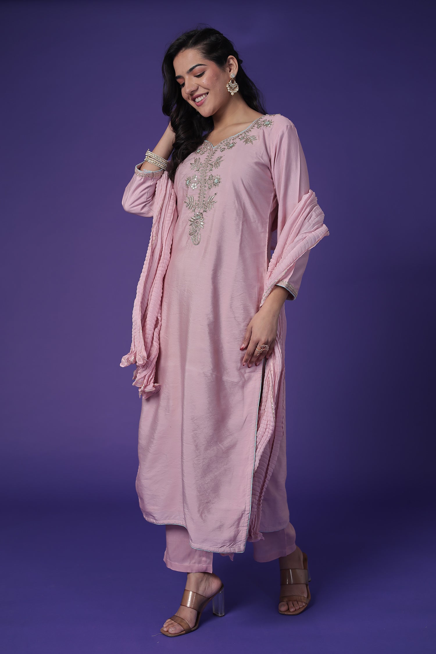 Silk Suit with Thread & Zardozi work