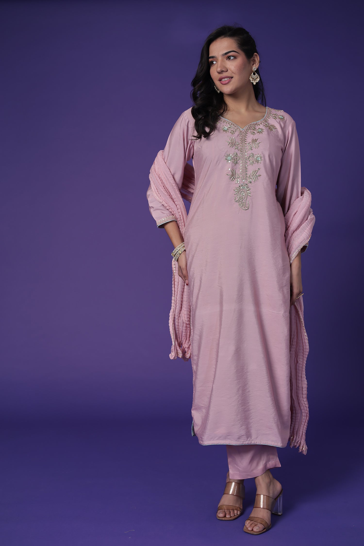 Silk Suit with Thread & Zardozi work