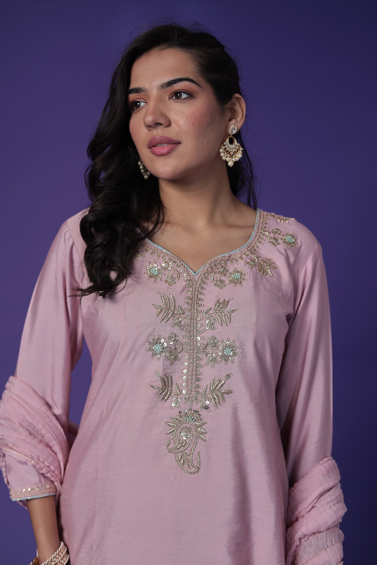 Silk Suit with Thread & Zardozi work