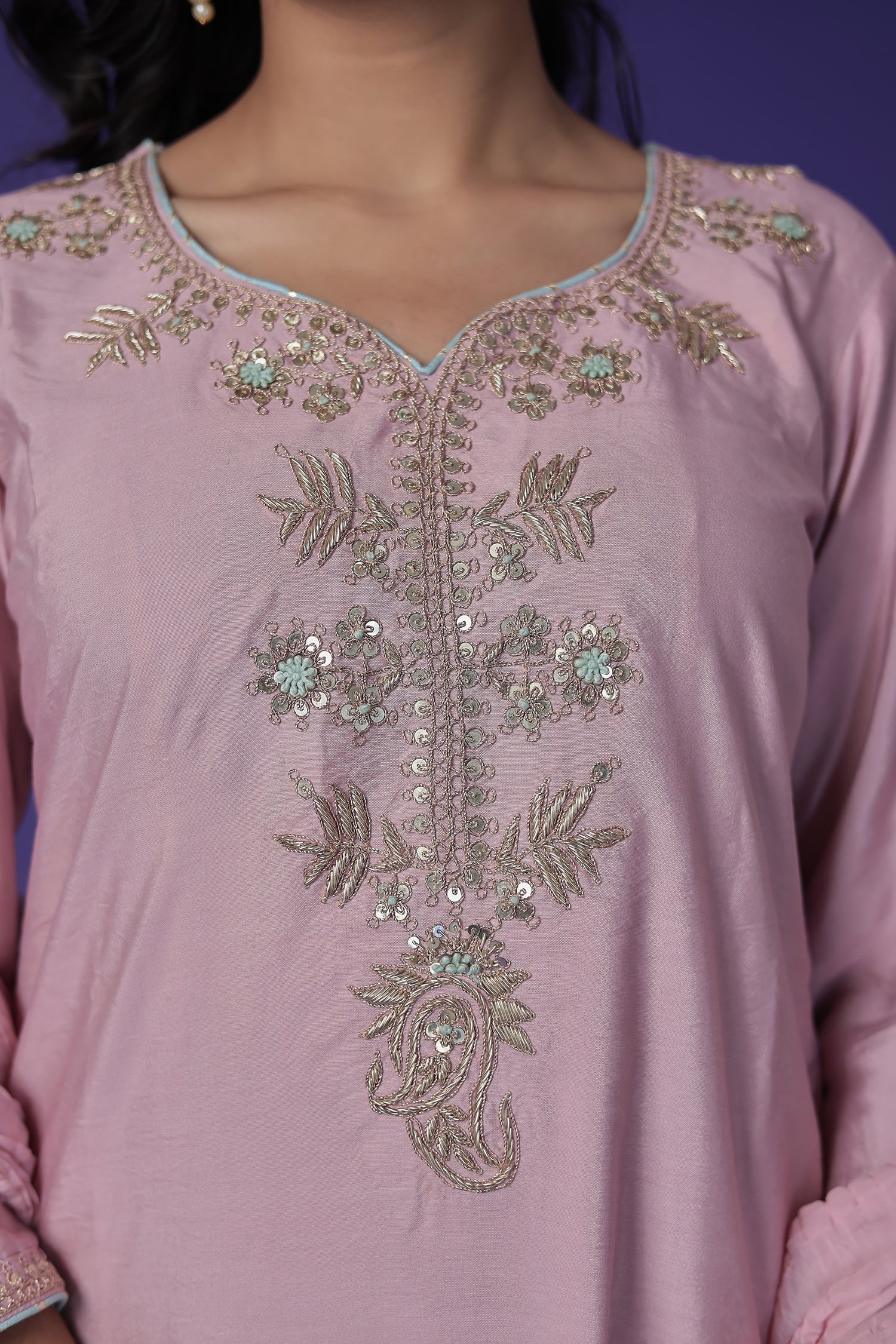 Silk Suit with Thread & Zardozi work