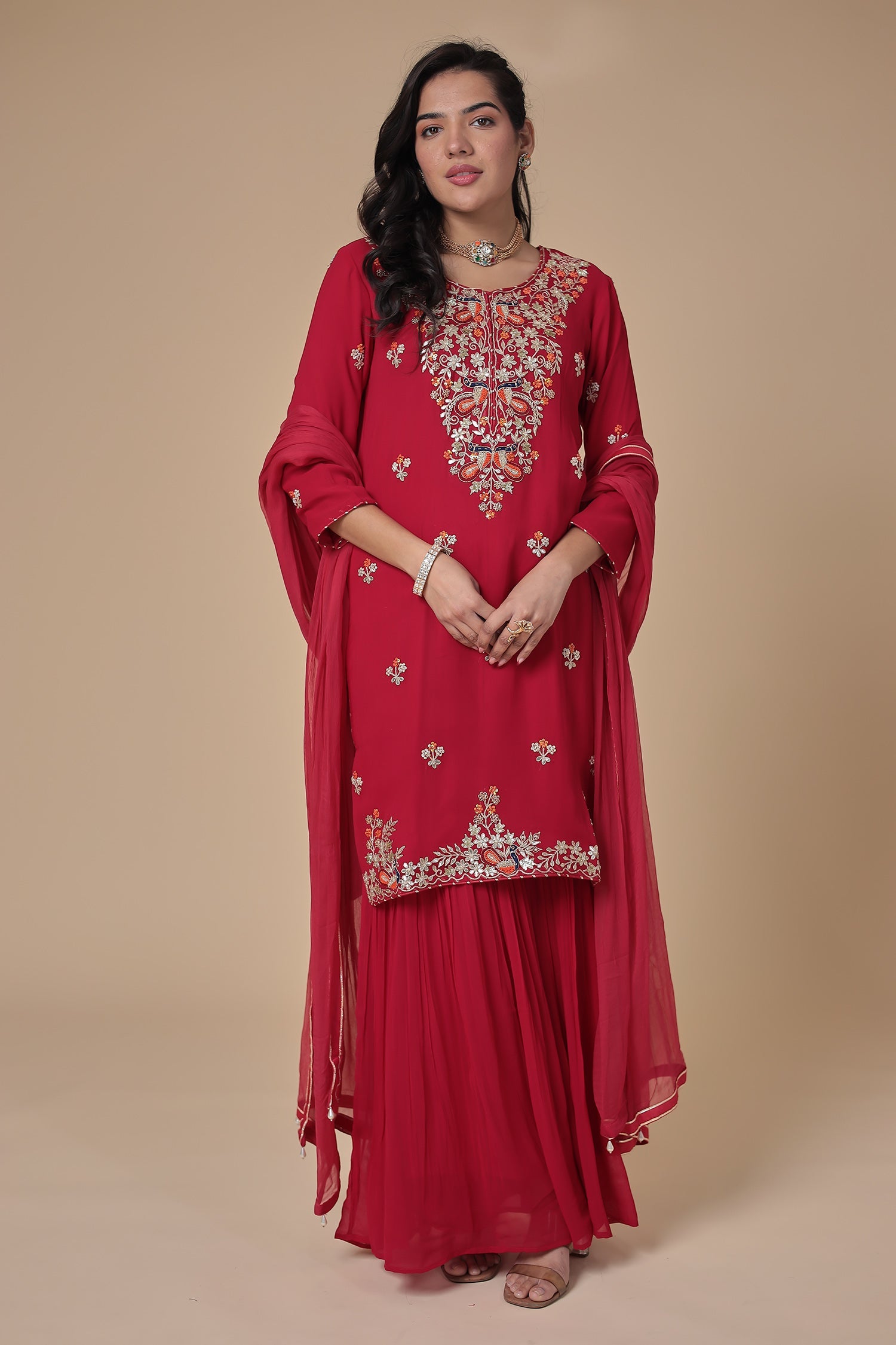 Georgette Sharara Suit with Gota Patti & Thread work