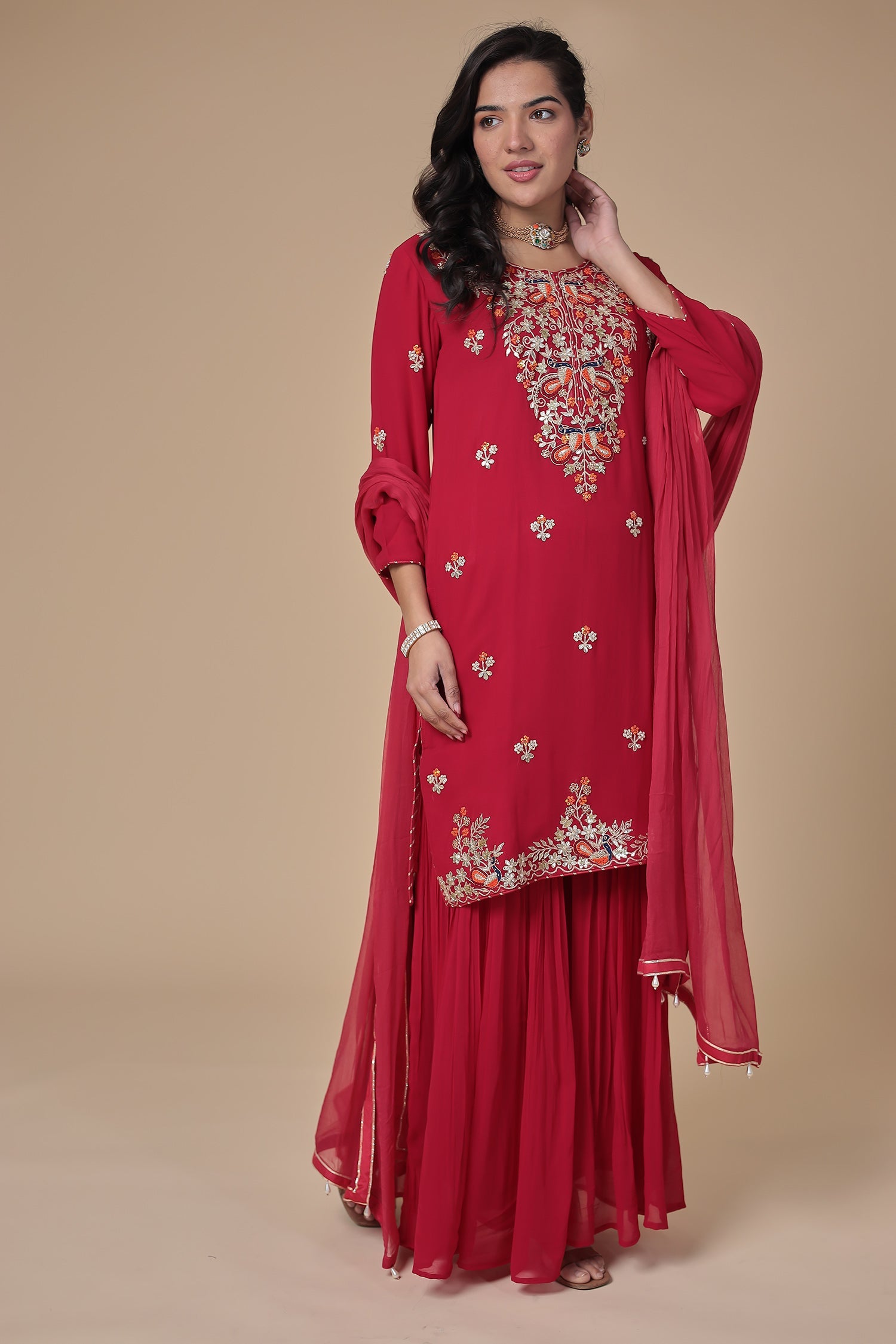 Georgette Sharara Suit with Gota Patti & Thread work