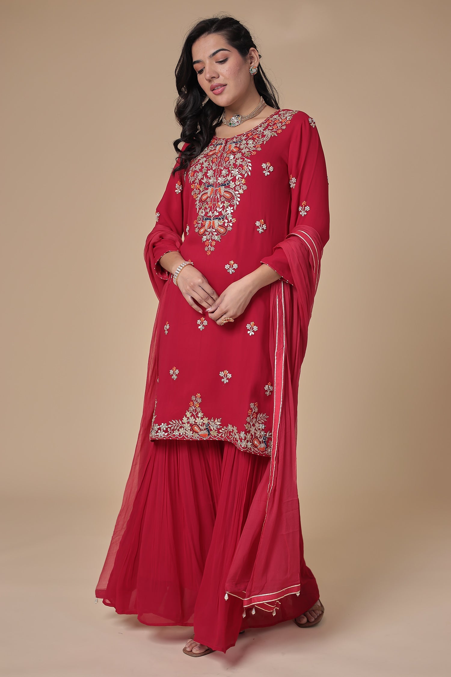 Georgette Sharara Suit with Gota Patti & Thread work