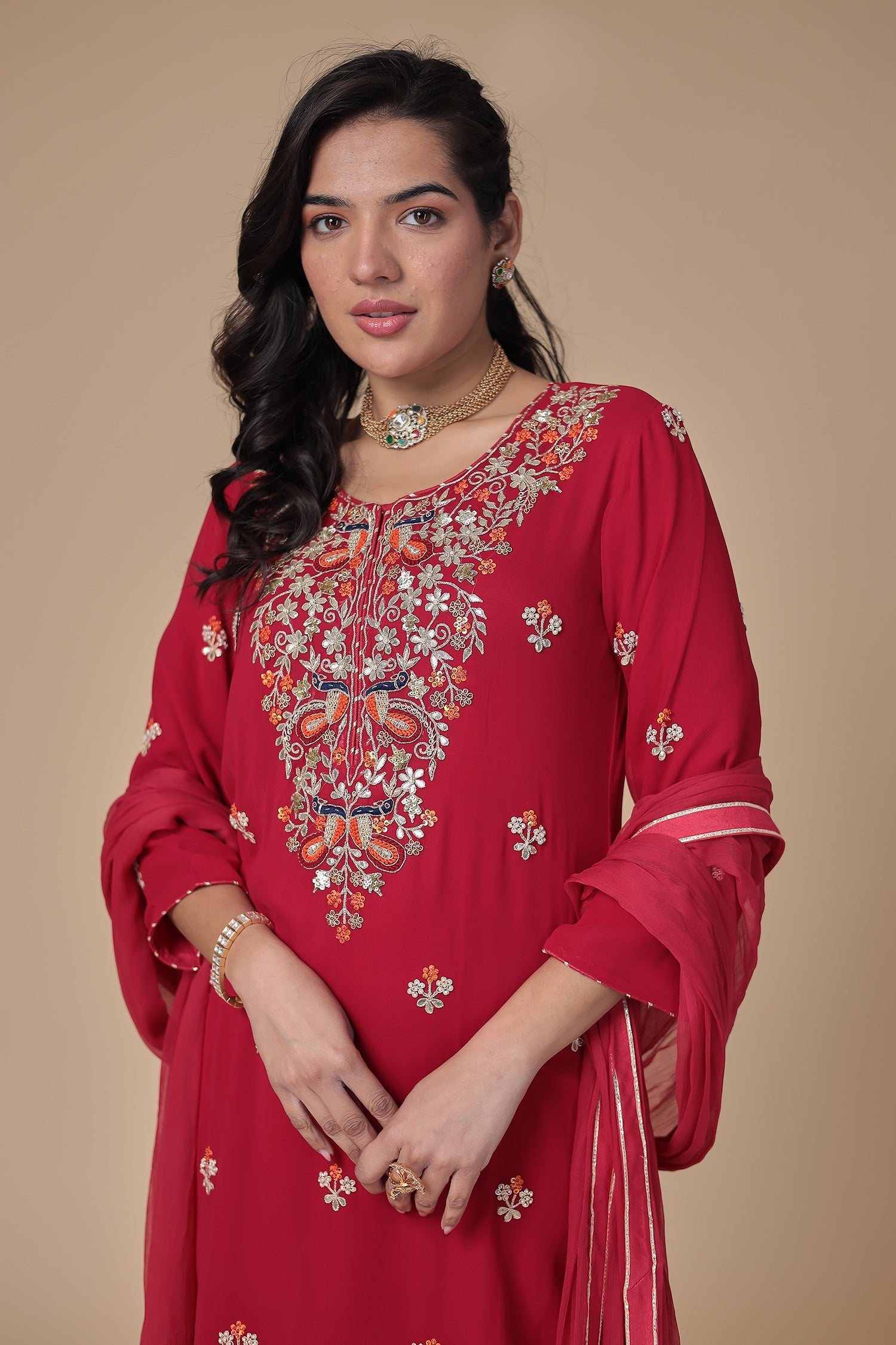 Georgette Sharara Suit with Gota Patti & Thread work