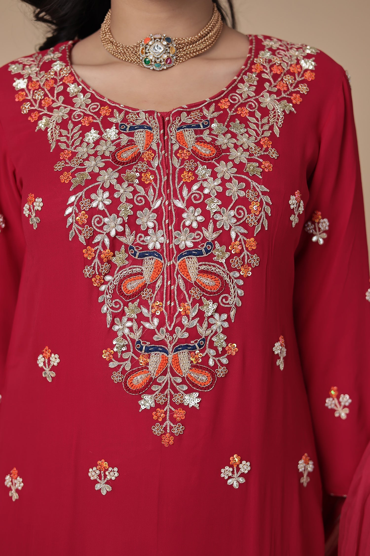 Georgette Sharara Suit with Gota Patti & Thread work