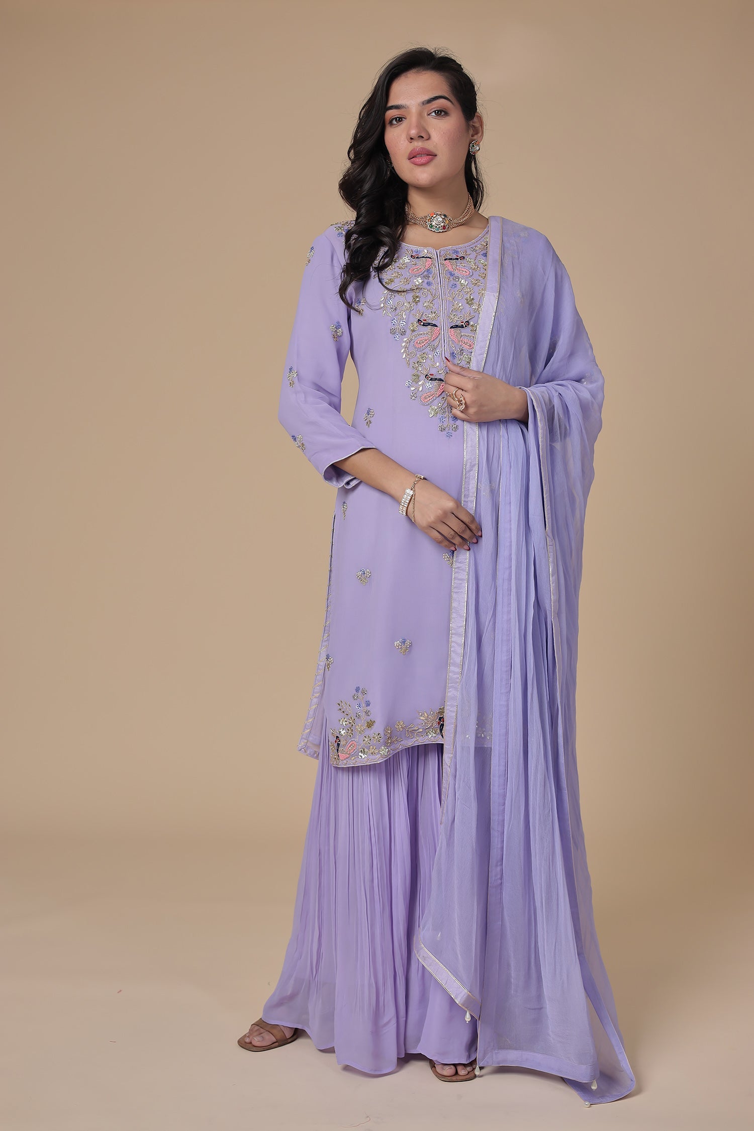 Georgette Sharara Suit with Gota Patti & Thread work
