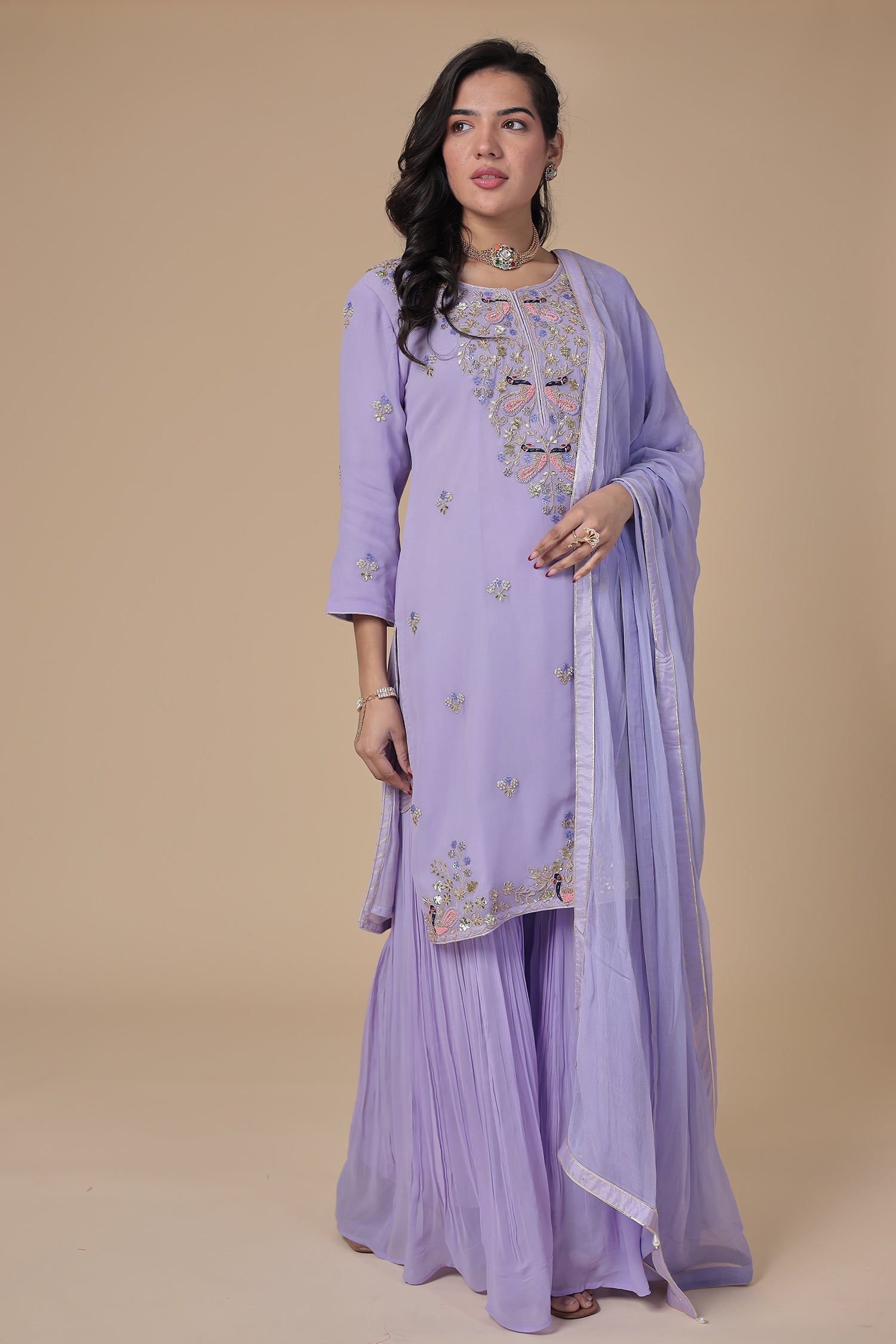 Georgette Sharara Suit with Gota Patti & Thread work