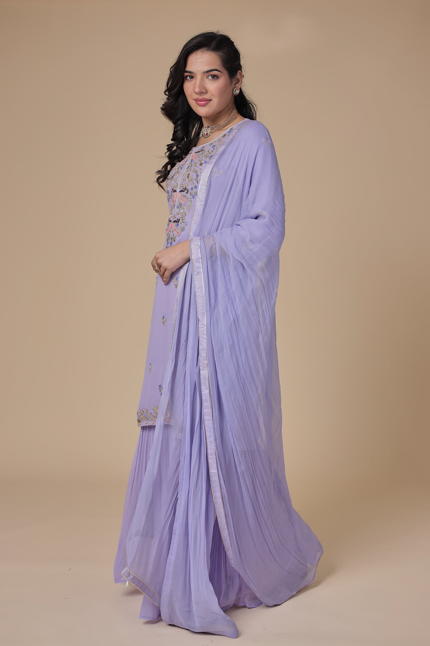 Georgette Sharara Suit with Gota Patti & Thread work