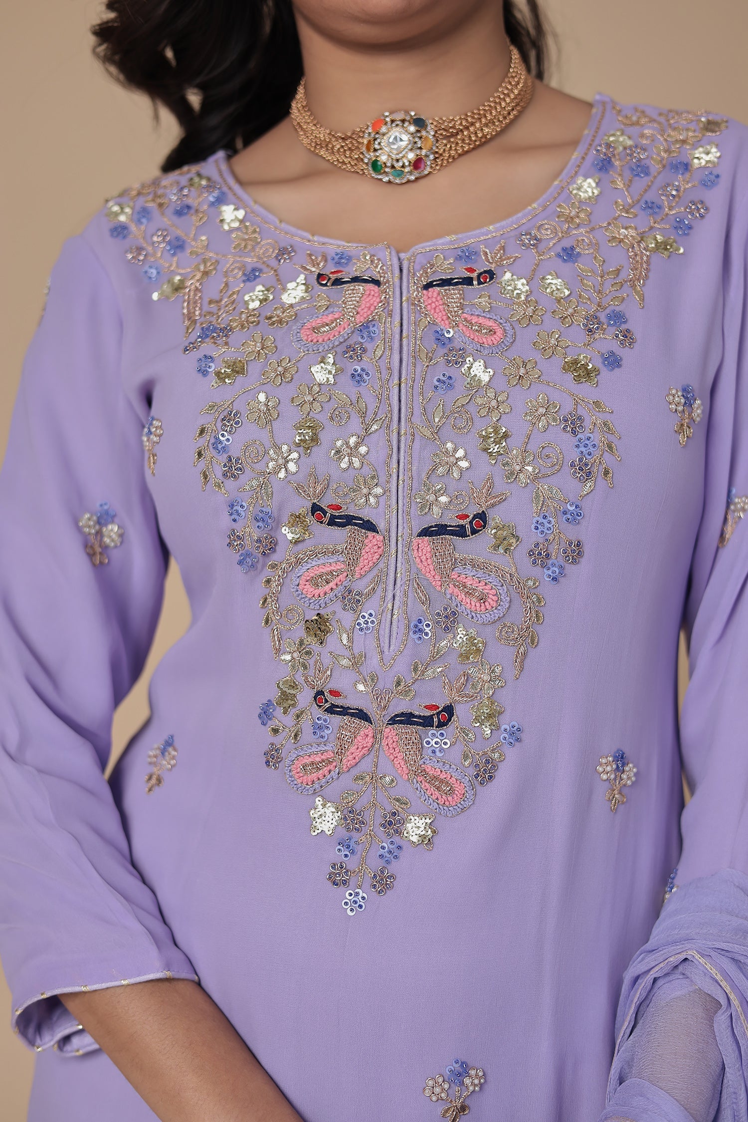 Georgette Sharara Suit with Gota Patti & Thread work