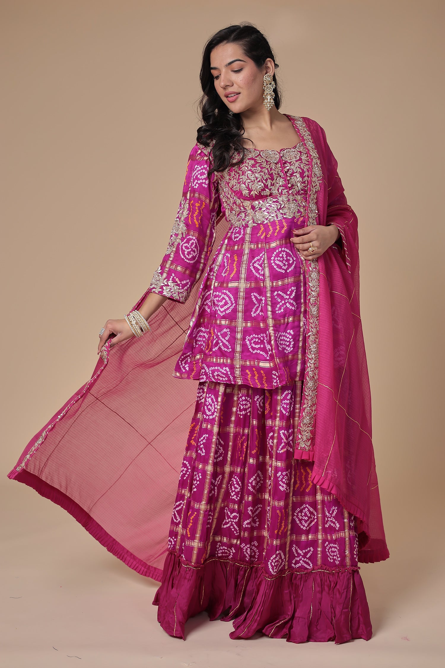 Ghatchola Peplum Silk Suit with Gota Patti and Zardozi work