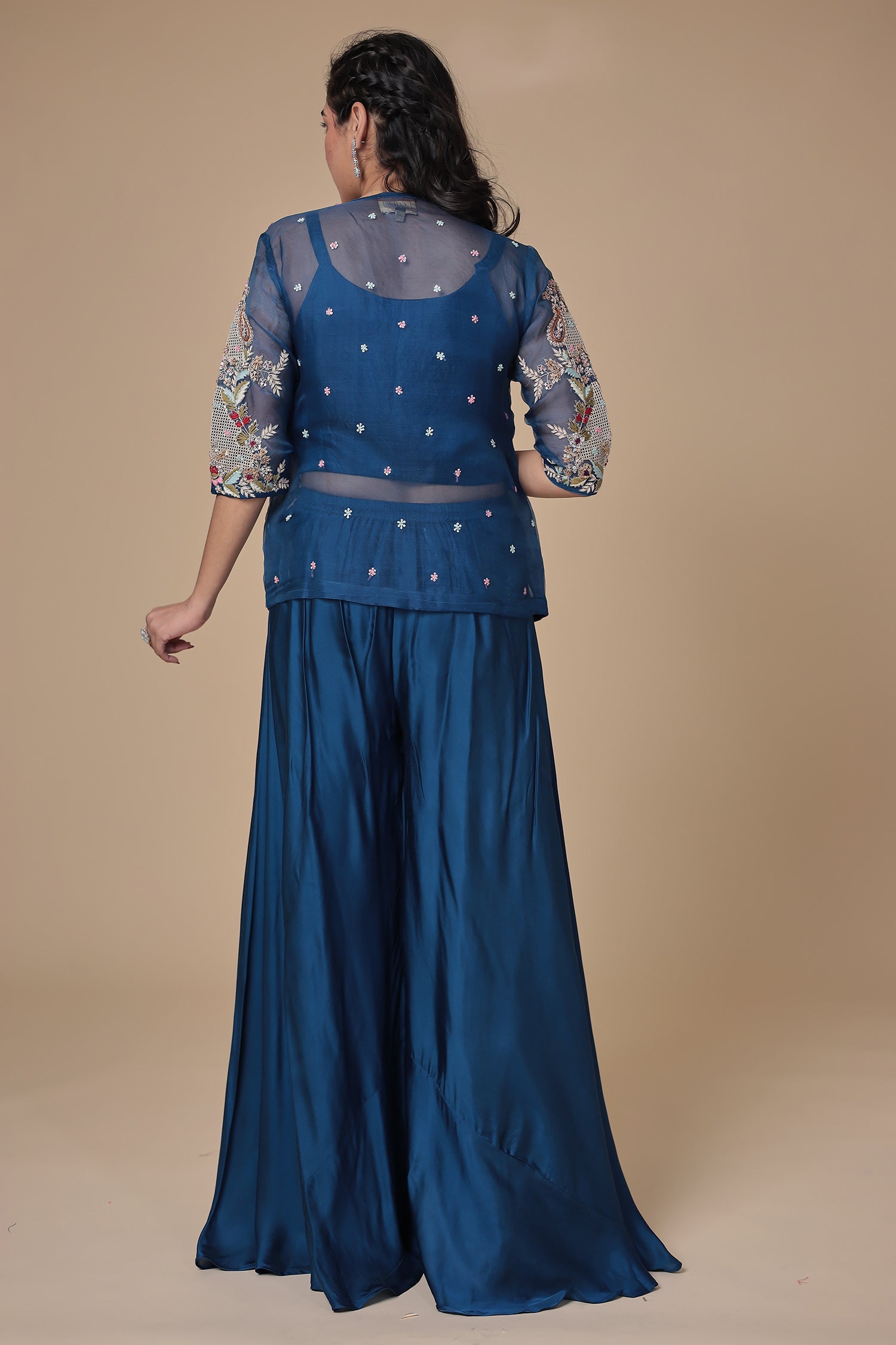 Jacket Style Silk Indowestern with Pearl, Thread and Zardozi work Jacket