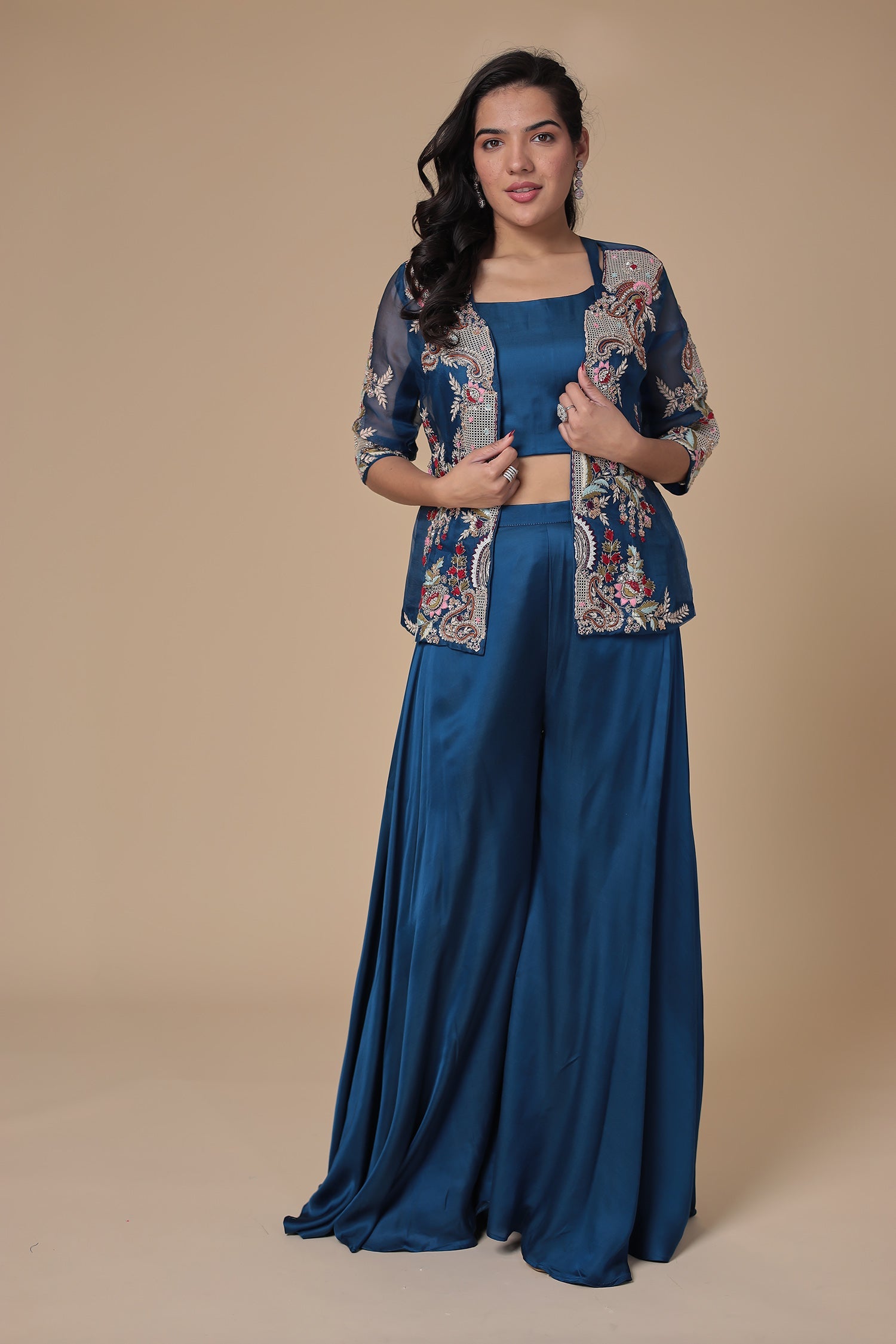 Jacket Style Silk Indowestern with Pearl, Thread and Zardozi work Jacket