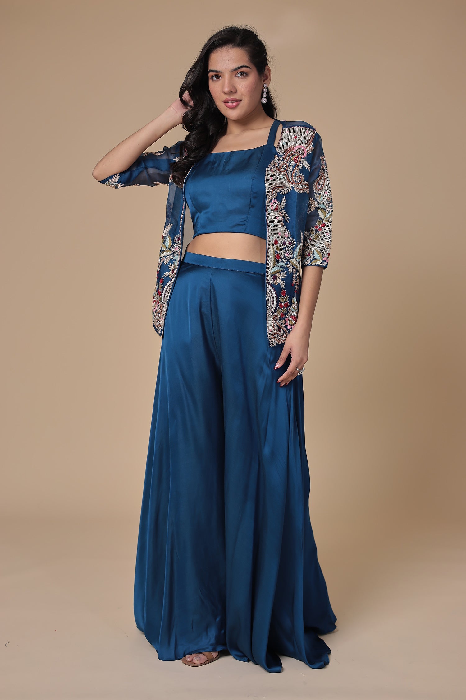 Jacket Style Silk Indowestern with Pearl, Thread and Zardozi work Jacket