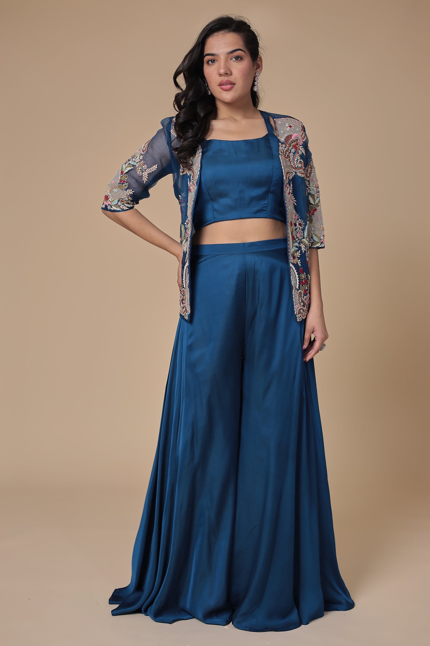 Jacket Style Silk Indowestern with Pearl, Thread and Zardozi work Jacket