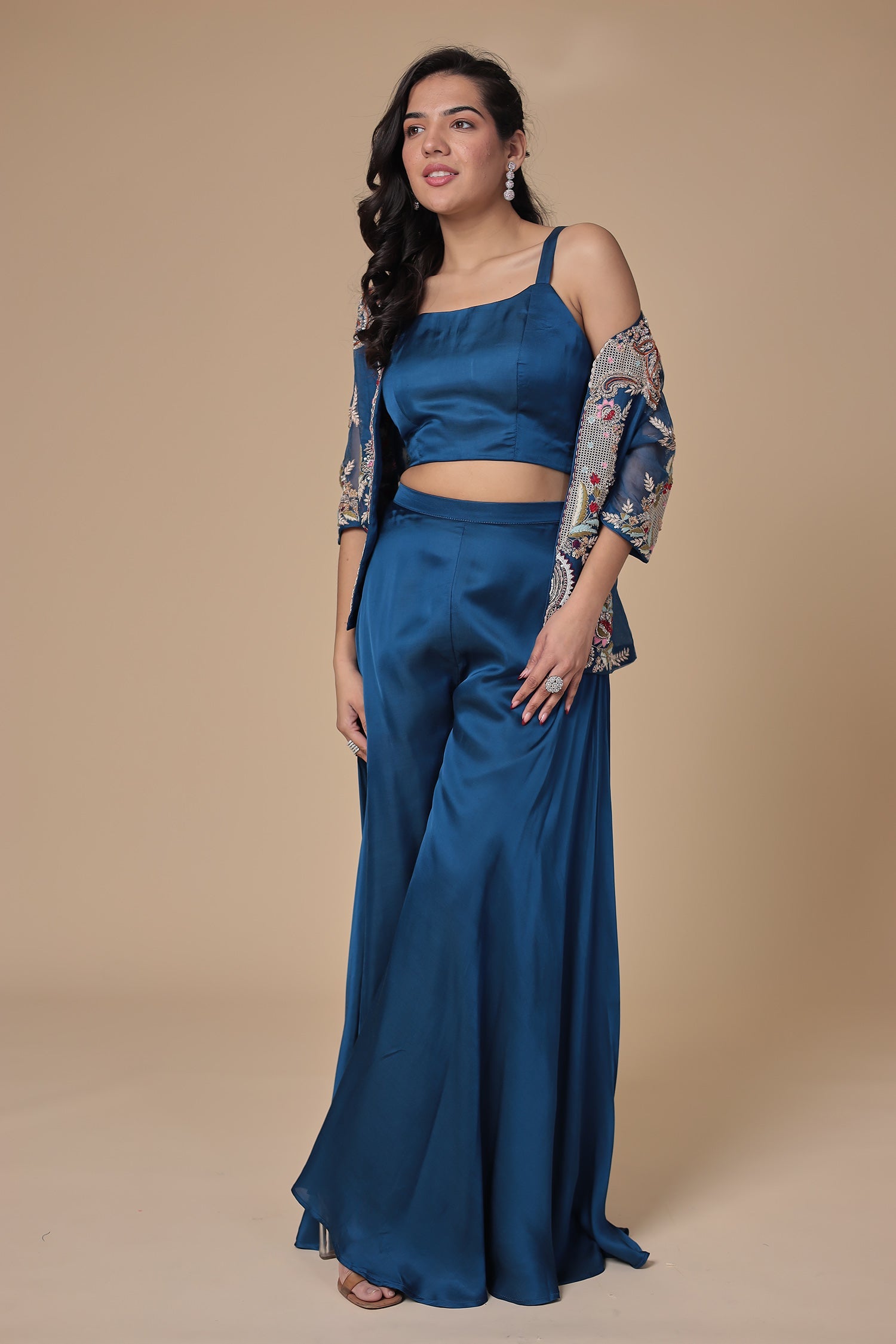 Jacket Style Silk Indowestern with Pearl, Thread and Zardozi work Jacket