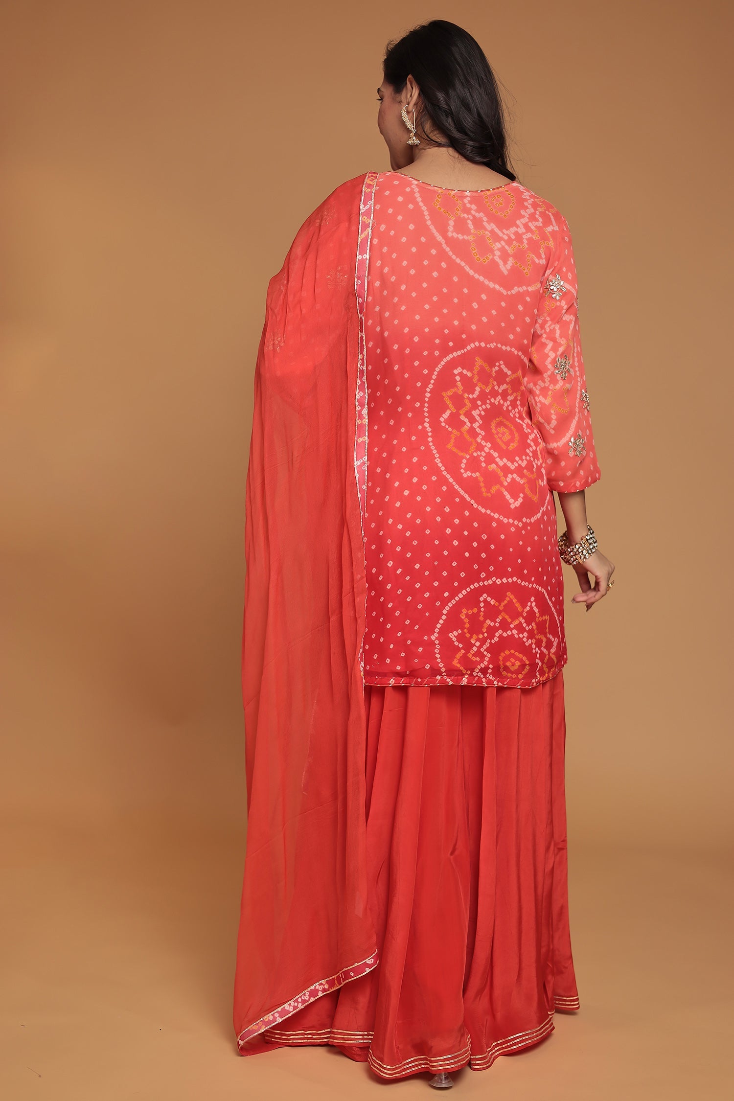 Bandhej Chinon Georgette Suit with Gota Patti, Pearl and Zardozi work
