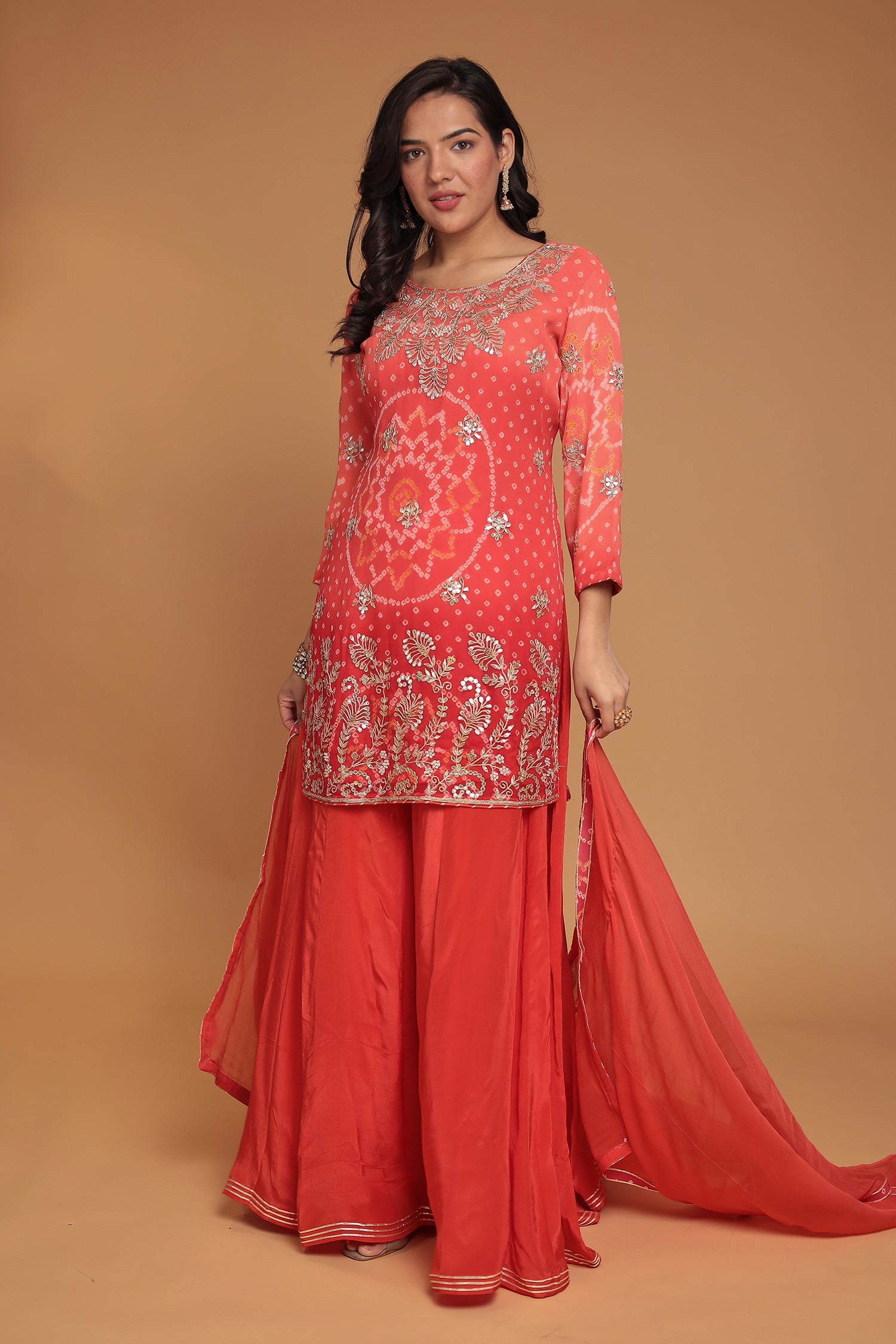 Bandhej Chinon Georgette Suit with Gota Patti, Pearl and Zardozi work