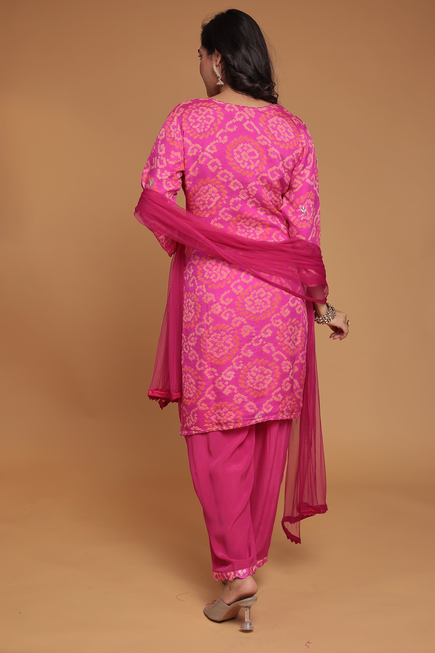 Bandhej Chinon Georgette Suit with Gota Patti, Pearl and Thread work
