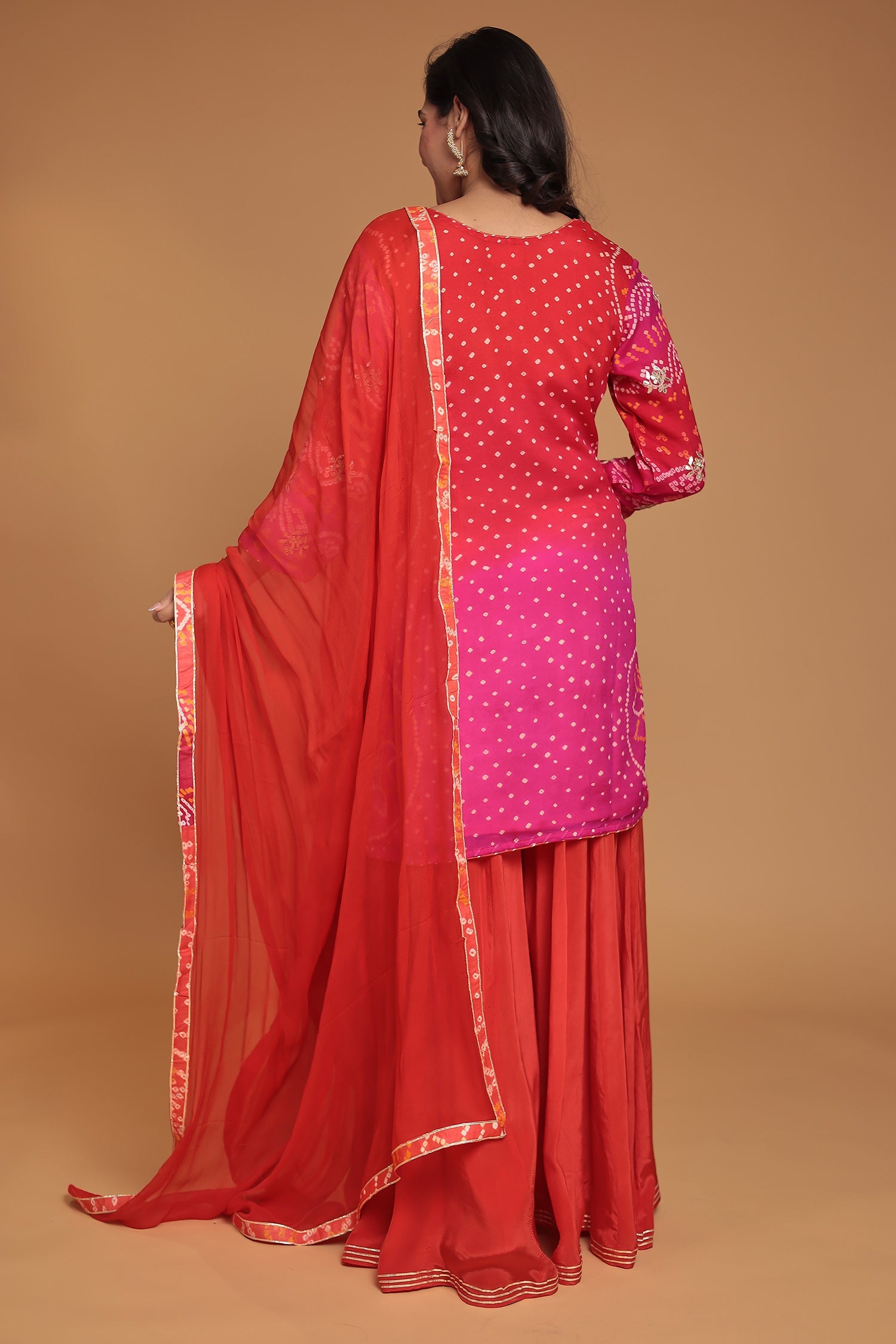 Bandhej Chinon Georgette Suit with Gota Patti, Pearl and Zardozi work