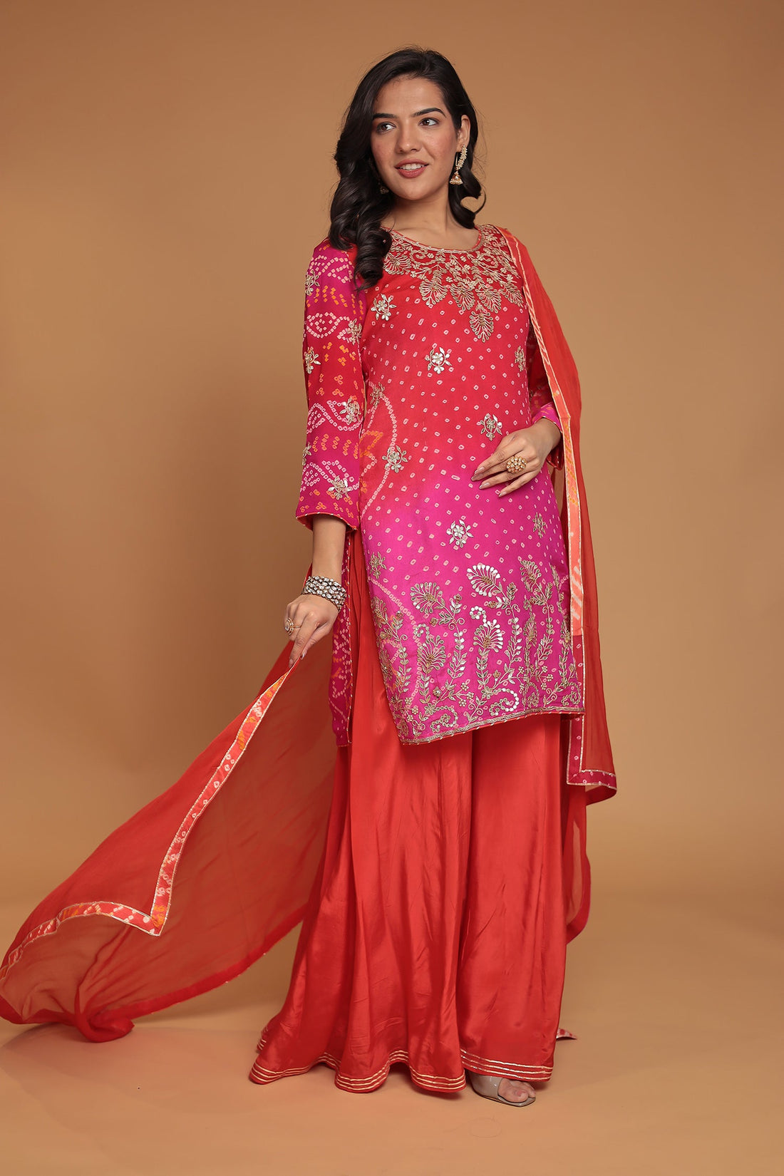 Bandhej Chinon Georgette Suit with Gota Patti, Pearl and Zardozi work
