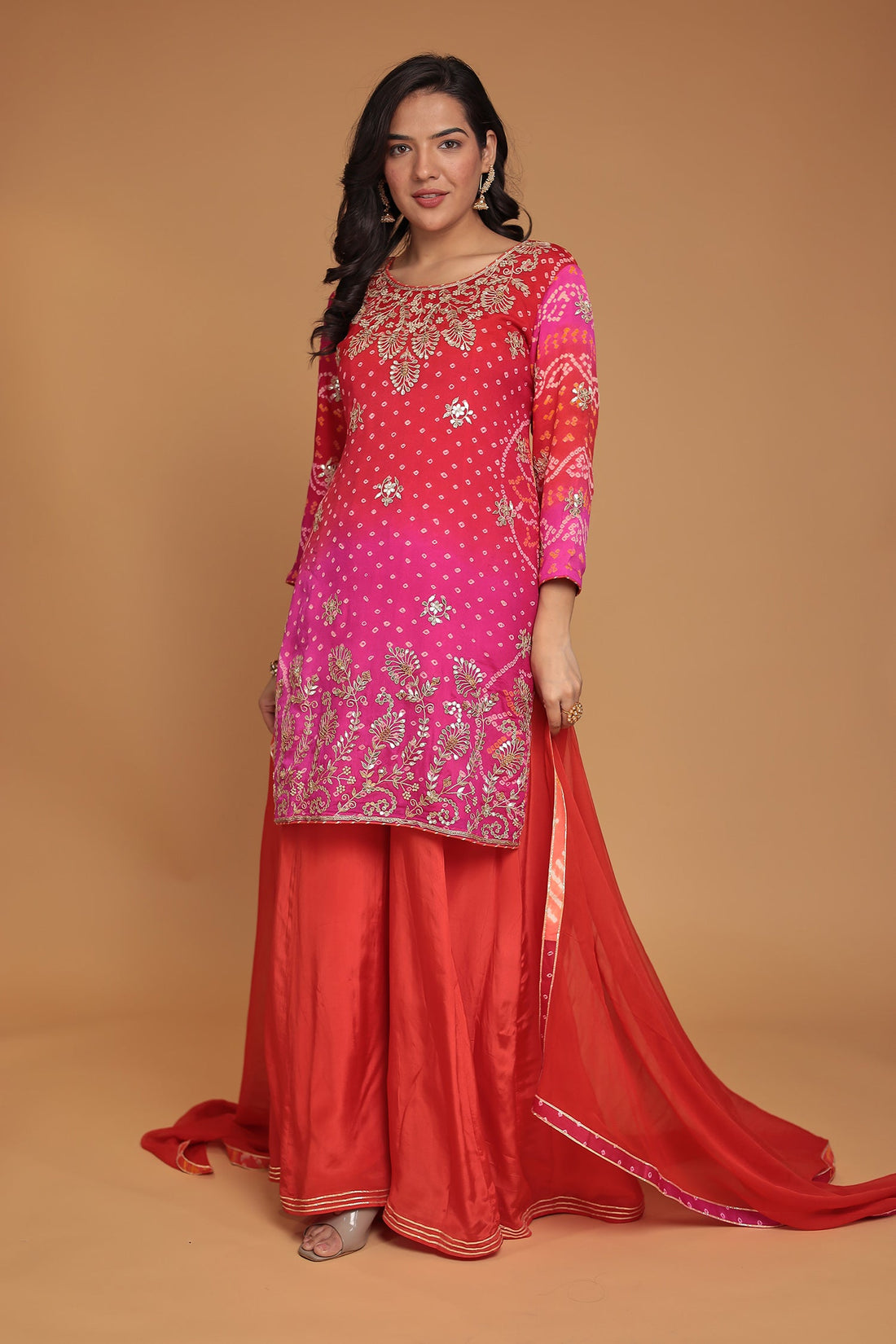 Bandhej Chinon Georgette Suit with Gota Patti, Pearl and Zardozi work