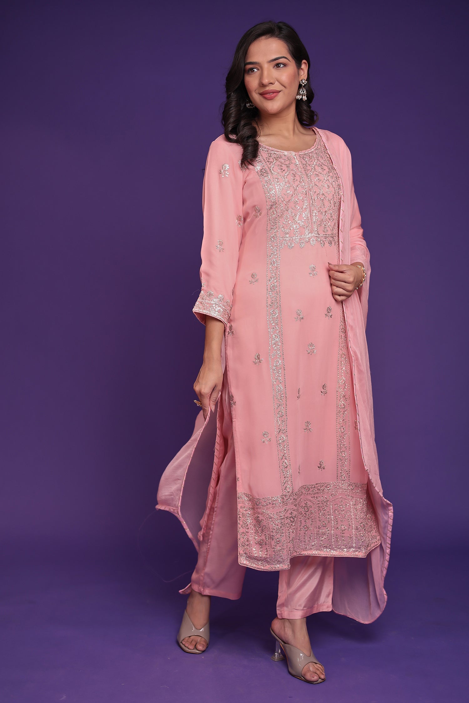 Georgette Suit Embroidered with Pittan work