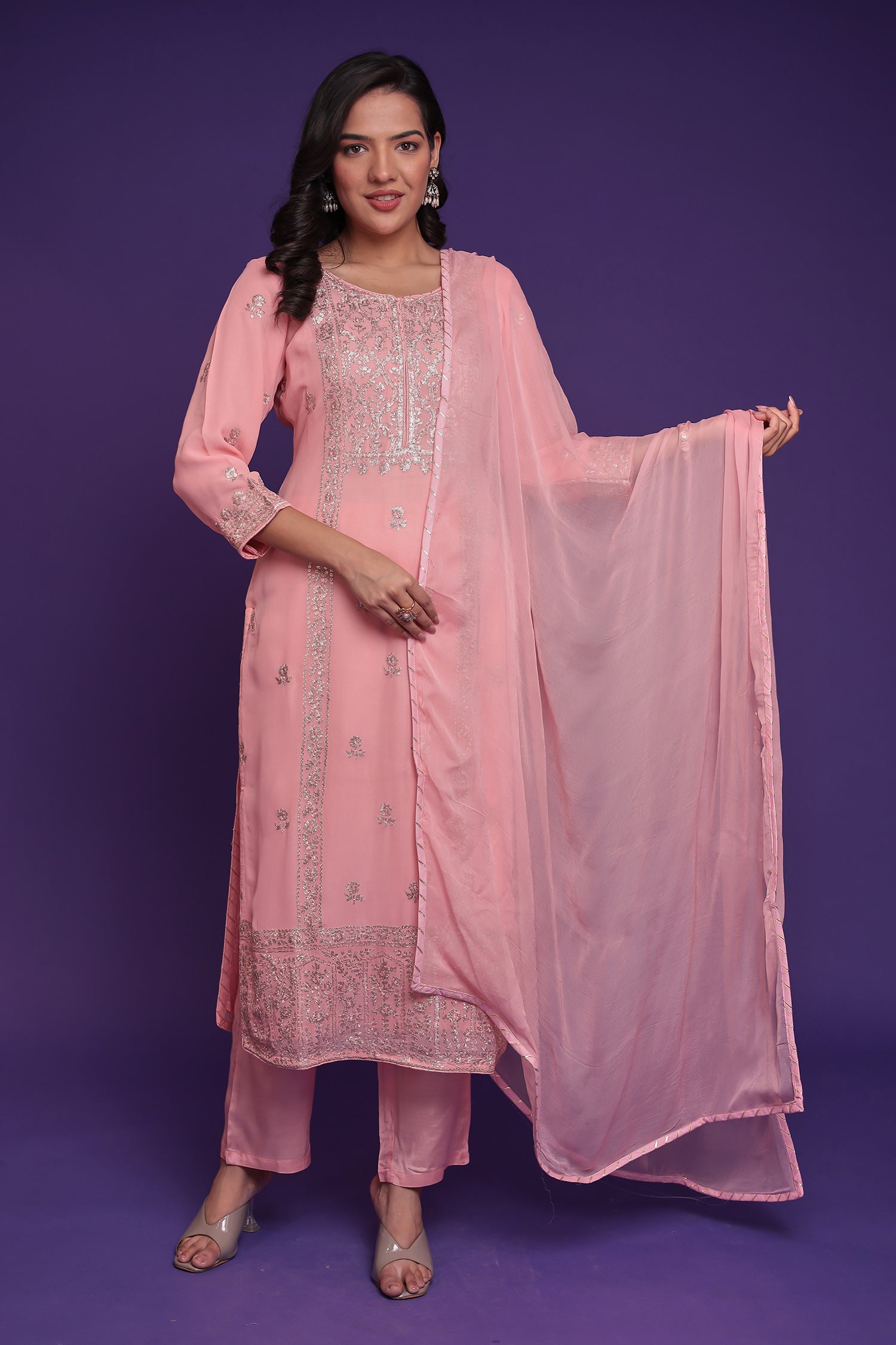 Georgette Suit Embroidered with Pittan work