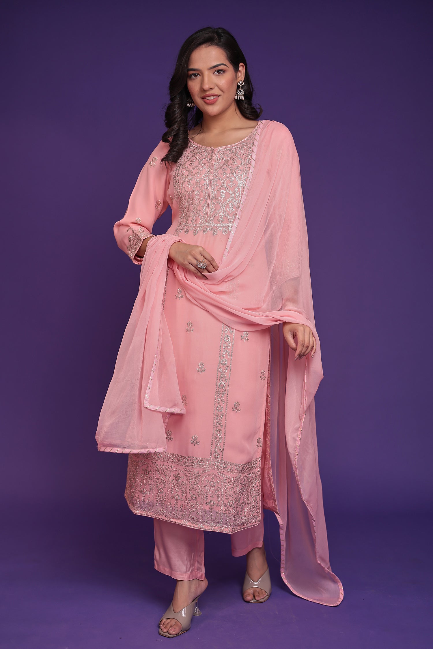 Georgette Suit Embroidered with Pittan work