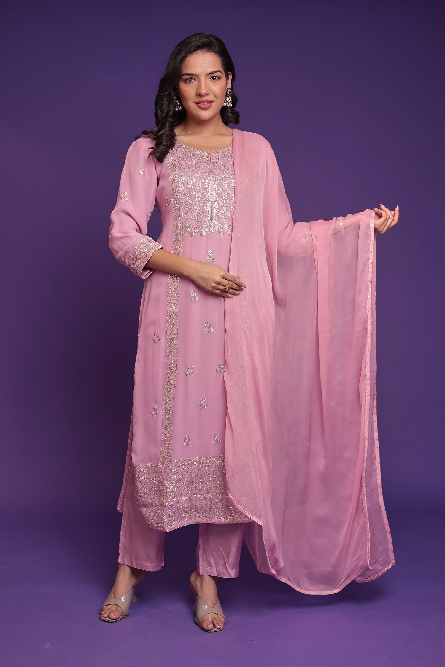 Georgette Suit Embroidered with Pittan work
