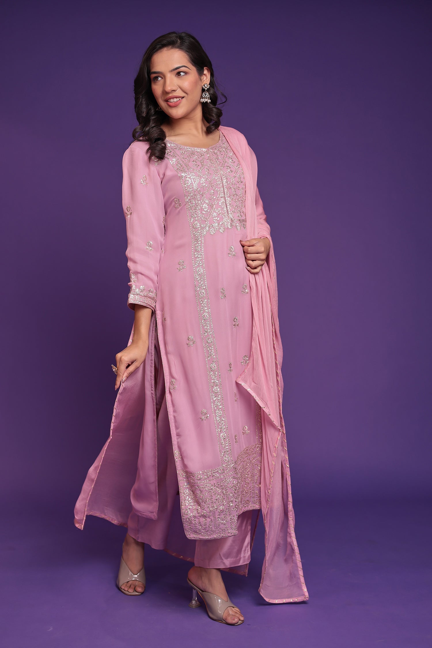 Georgette Suit Embroidered with Pittan work