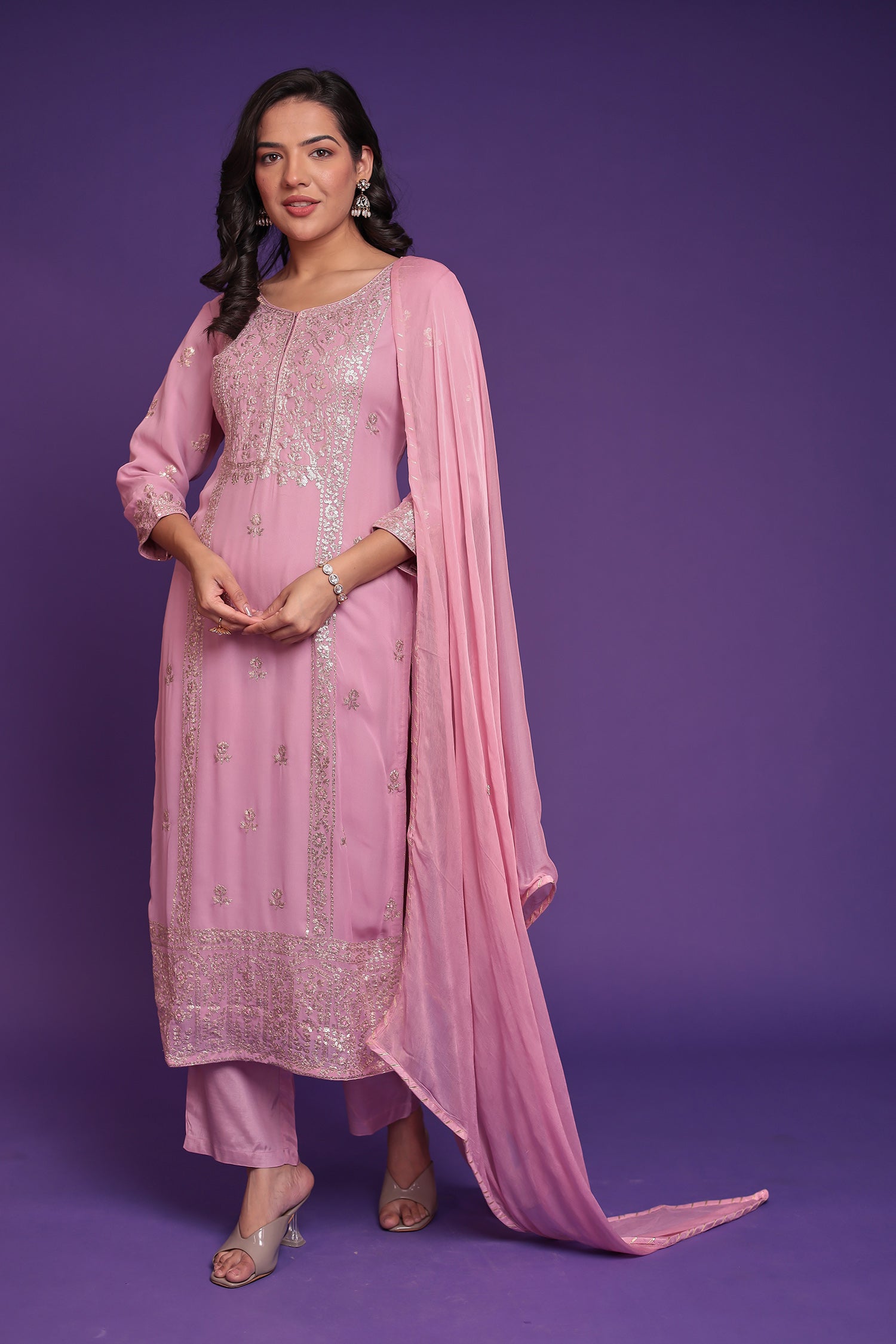Georgette Suit Embroidered with Pittan work