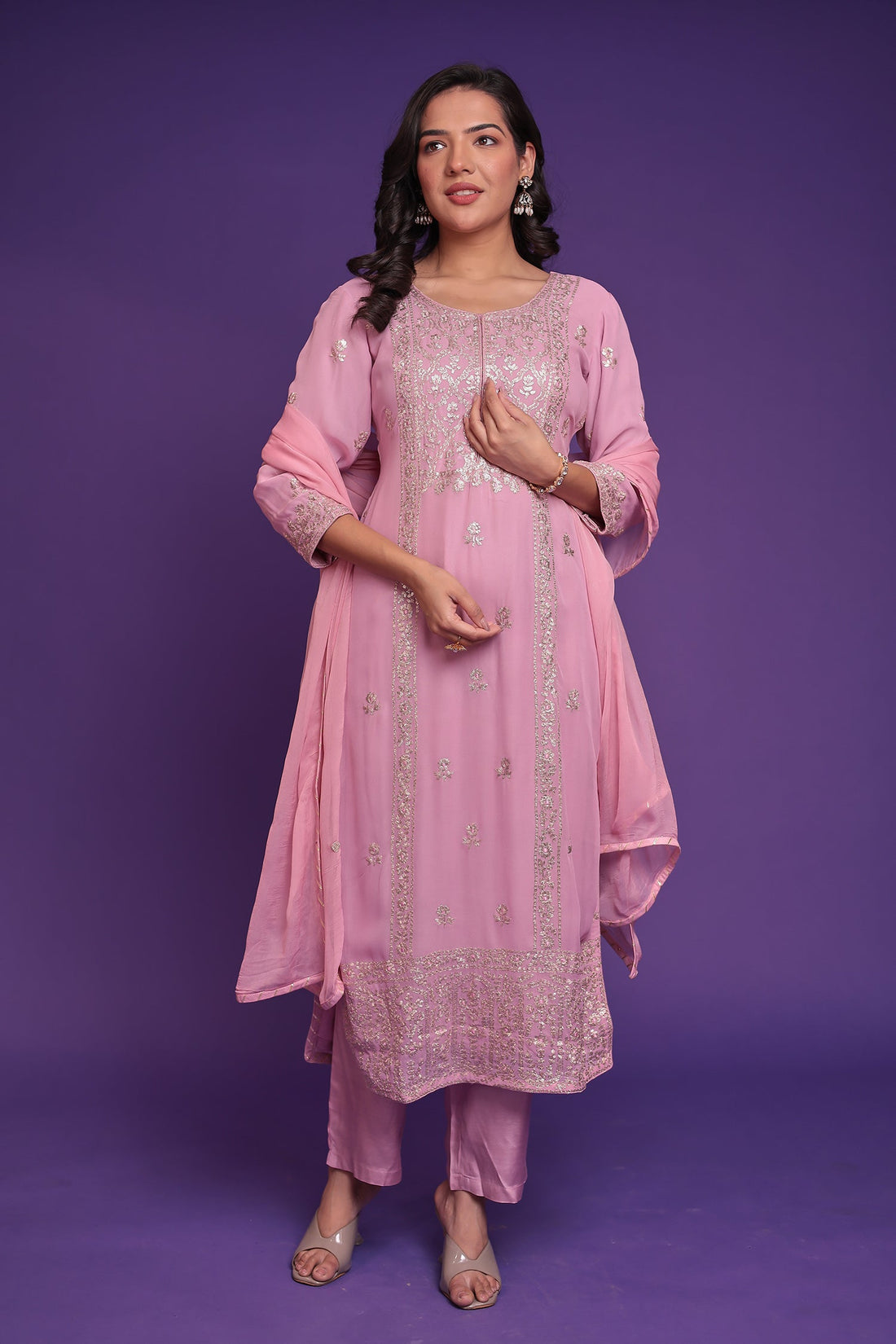 Georgette Suit Embroidered with Pittan work