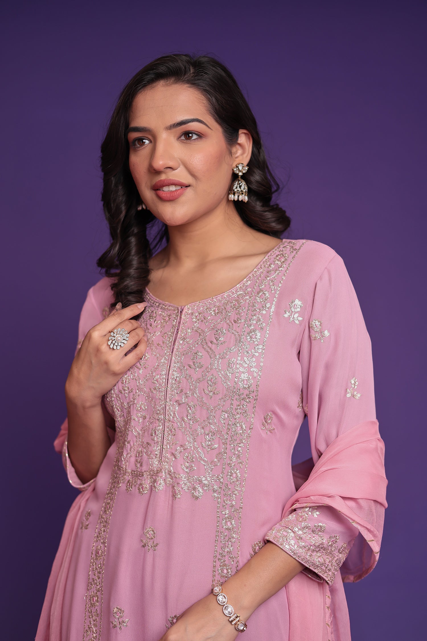 Georgette Suit Embroidered with Pittan work