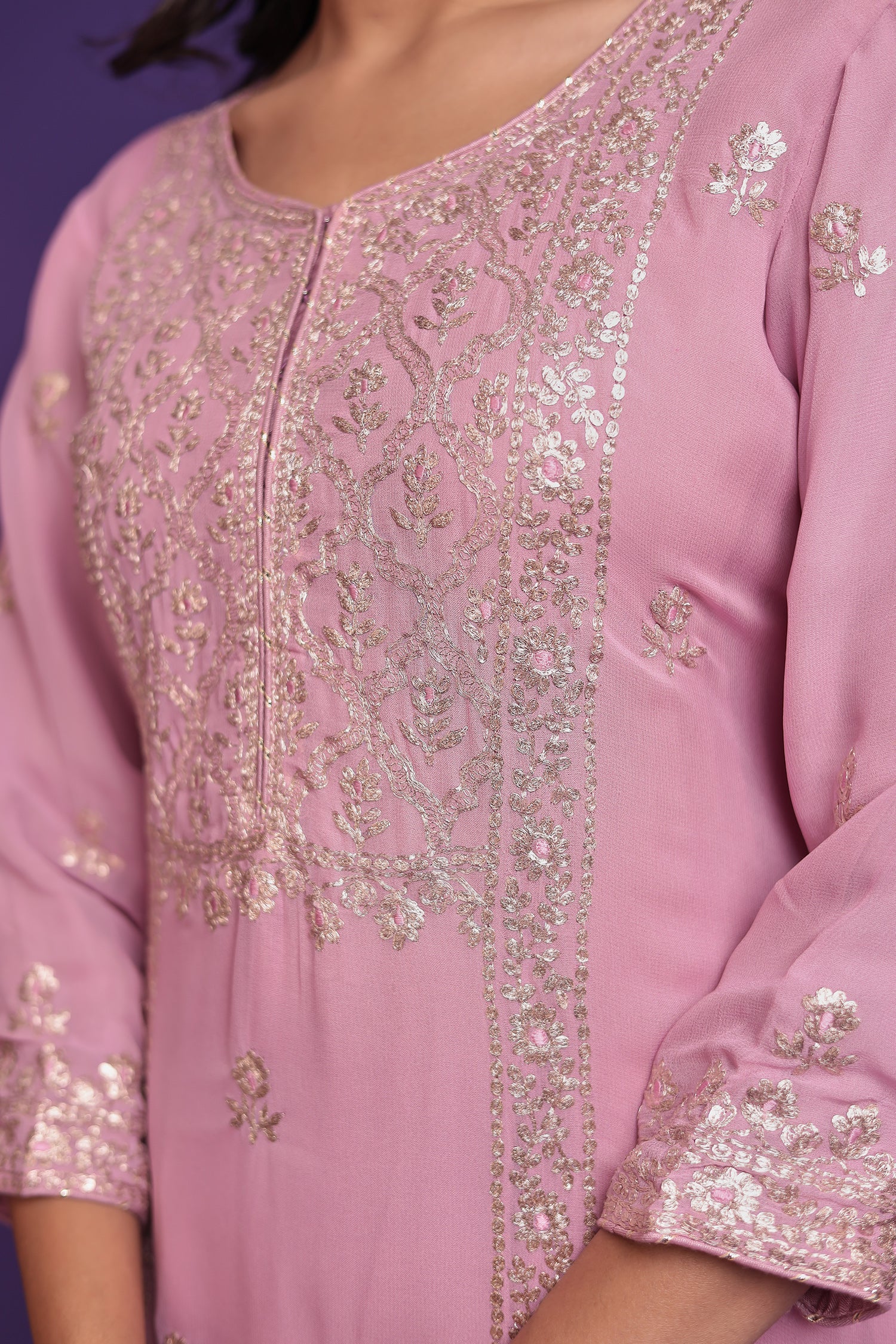 Georgette Suit Embroidered with Pittan work