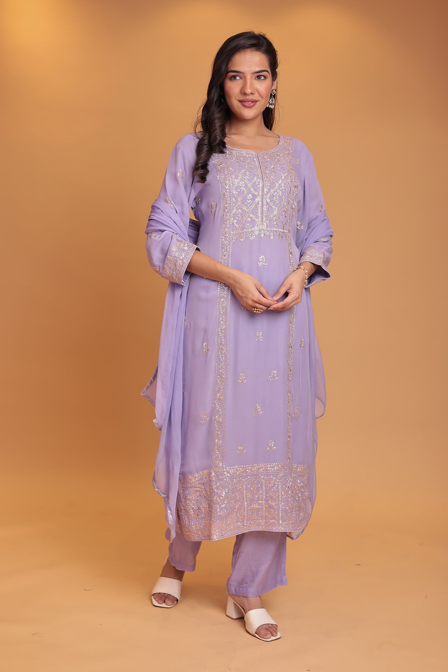 Georgette Suit Embroidered with Pittan work