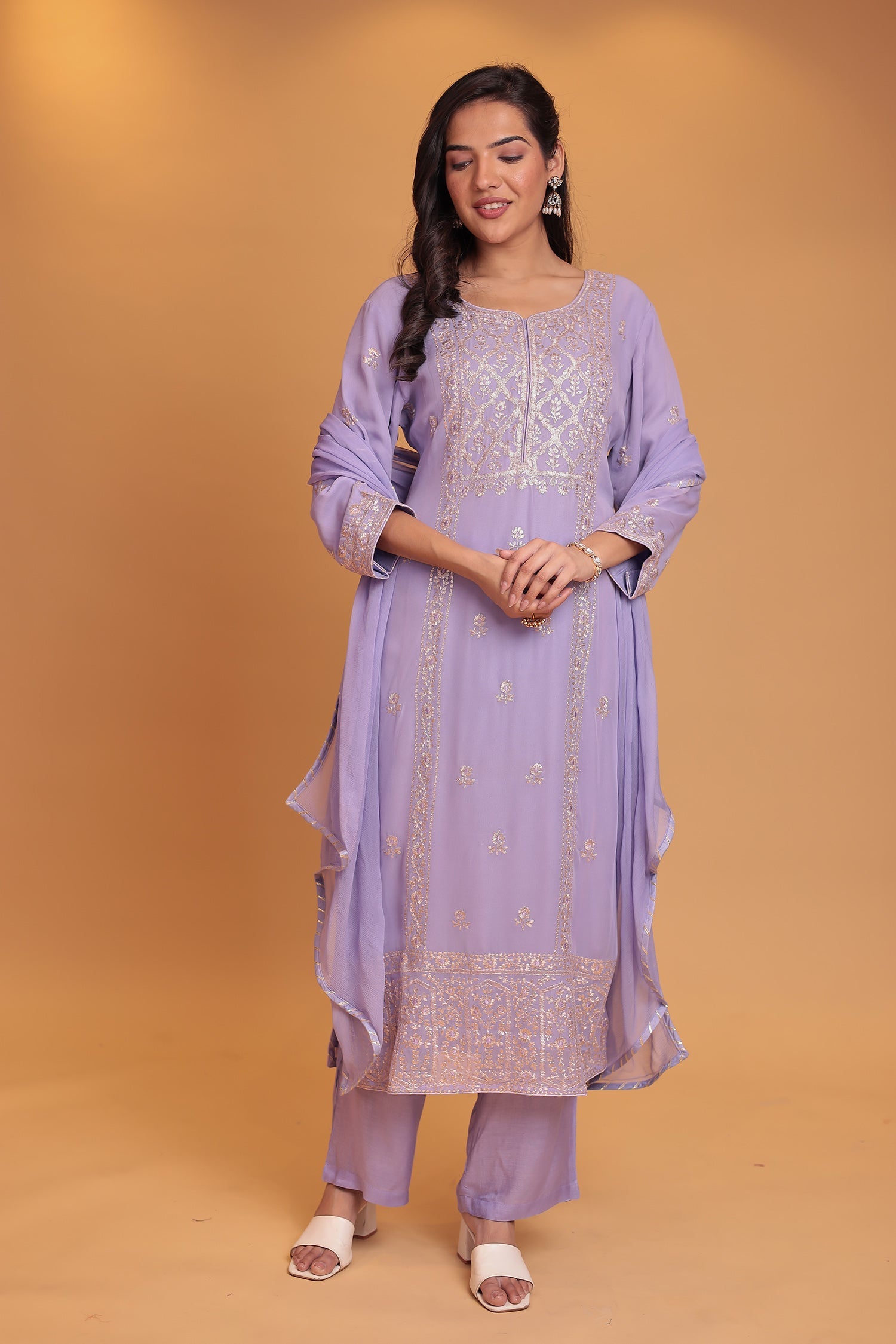 Georgette Suit Embroidered with Pittan work