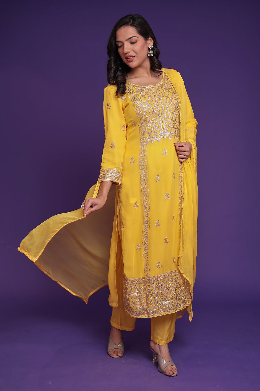 Georgette Suit Embroidered with Pittan work