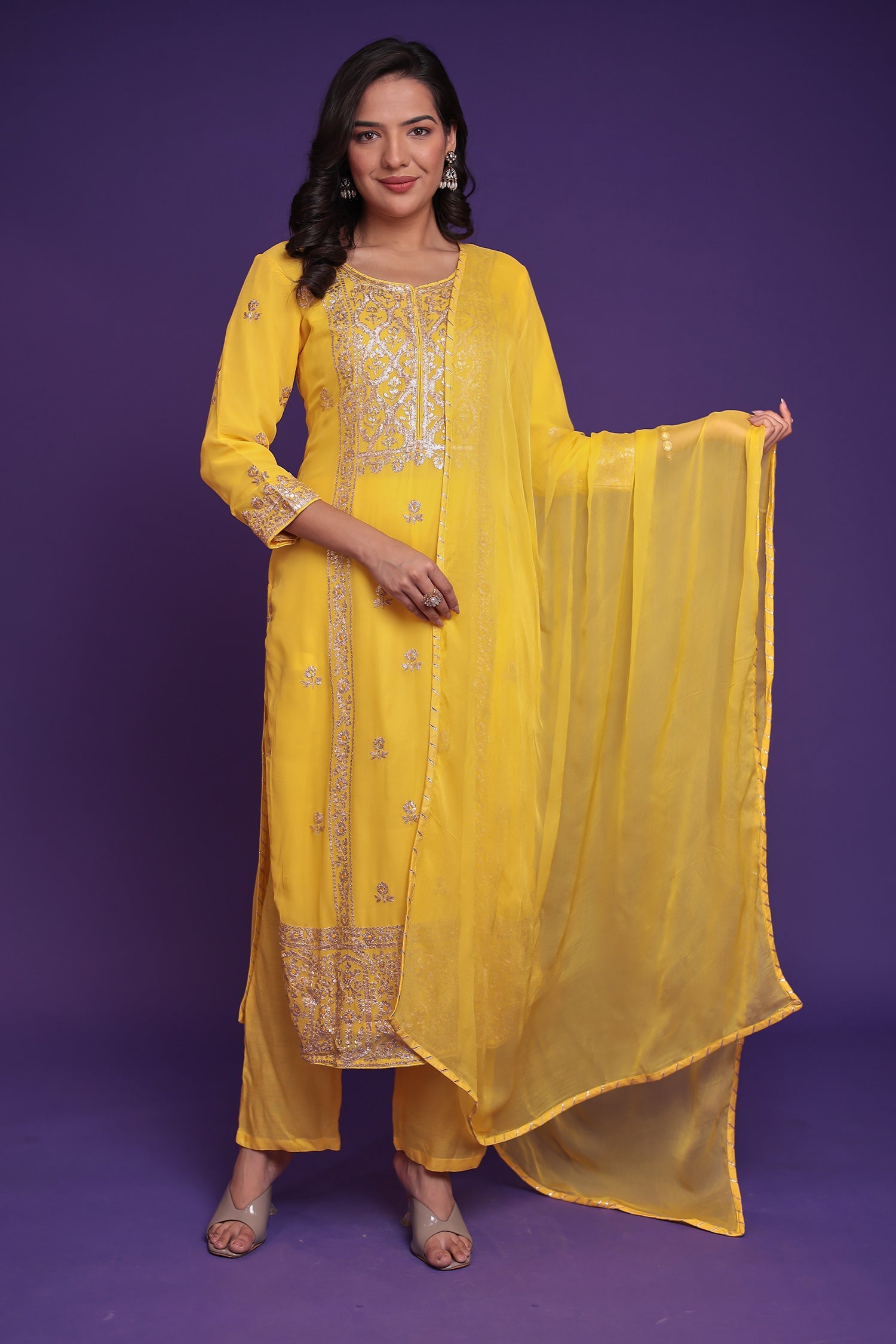 Georgette Suit Embroidered with Pittan work