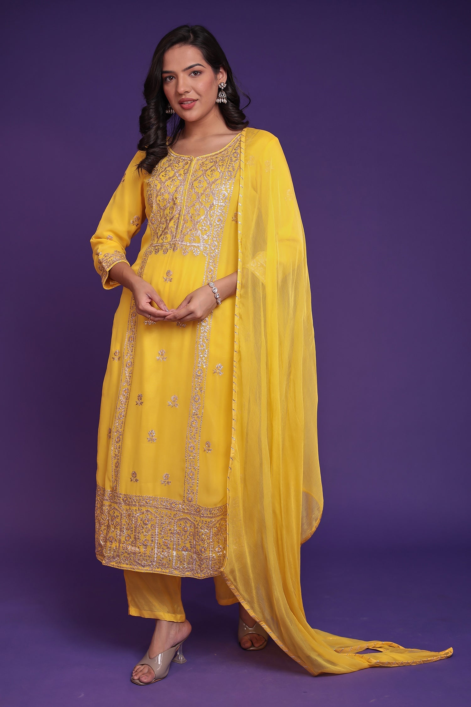 Georgette Suit Embroidered with Pittan work